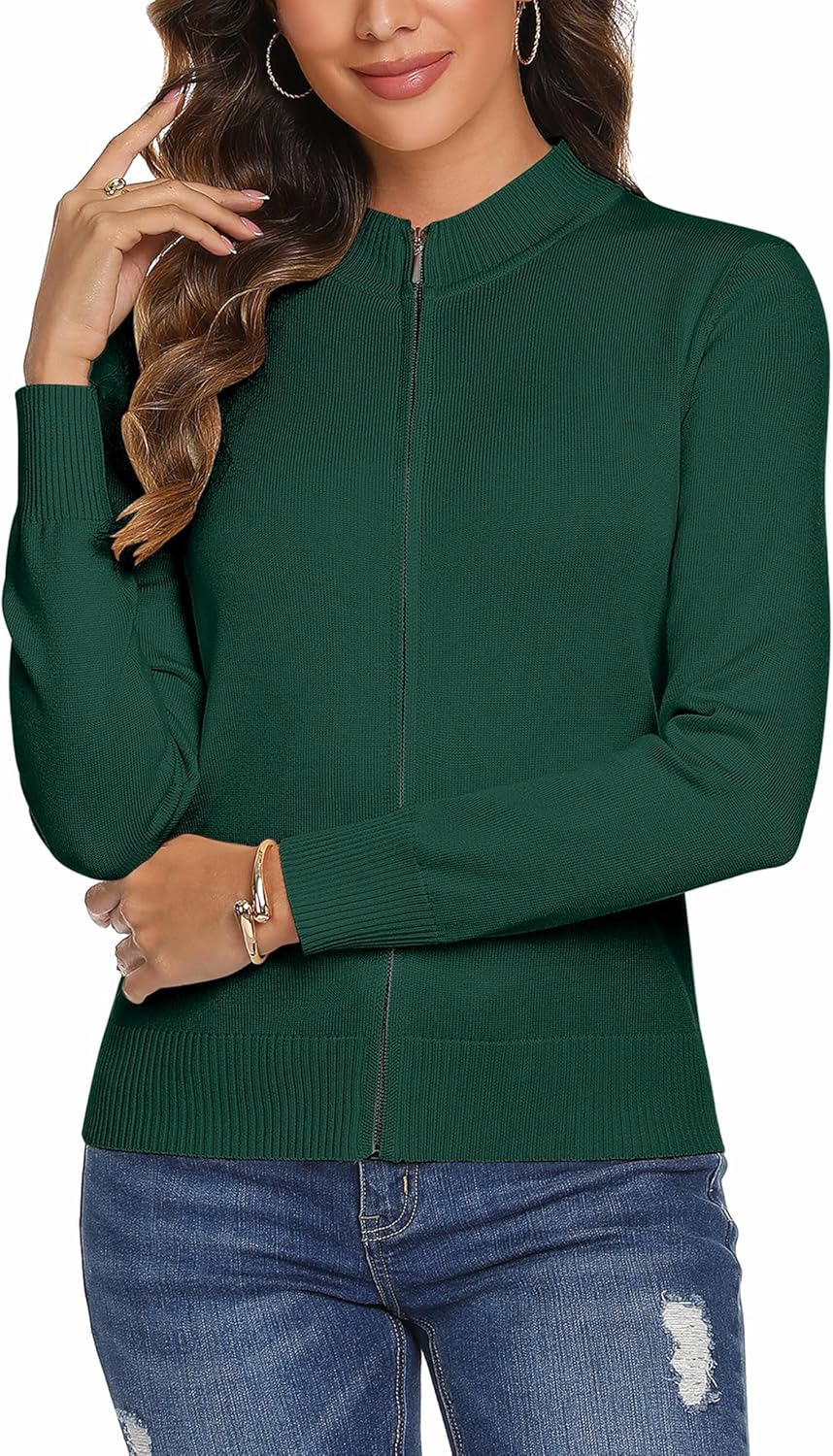 Thumbnail 1 de Aottori Strickjacke Damen Kurz mit Reißverschluss – Eleganter Cardigan mit Stehkragen