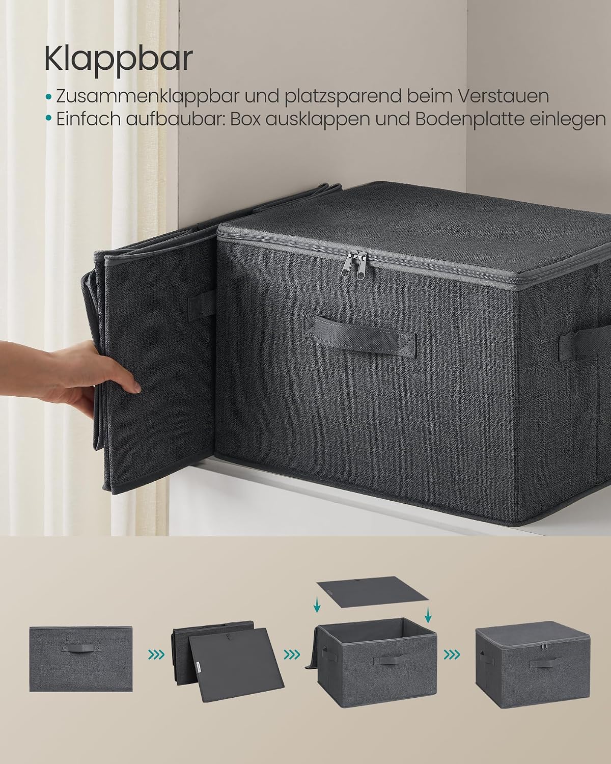 Detalle 2 de SONGMICS RYZB03G Aufbewahrungsbox 3er Set, 40 x 30 x 25 cm