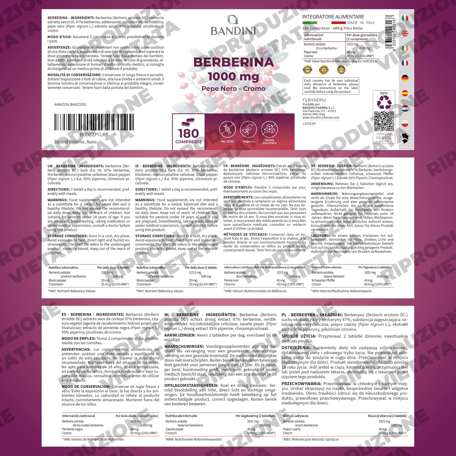 Thumbnail 4 de Bandini® Berberine 1.000 mg, 180 veganistische tabletten met chroom