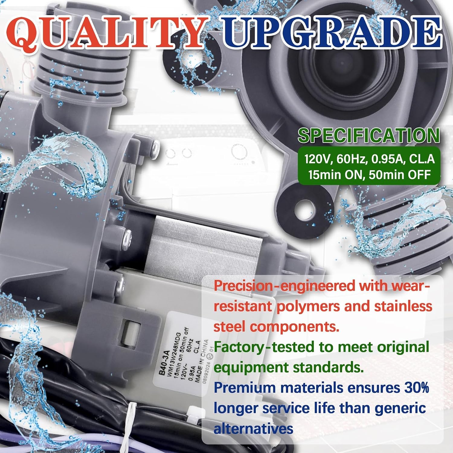 Thumbnail 6 de Bakaoof WH11X34742 Washer Drain Pump, 120V Replacement for Listed Models