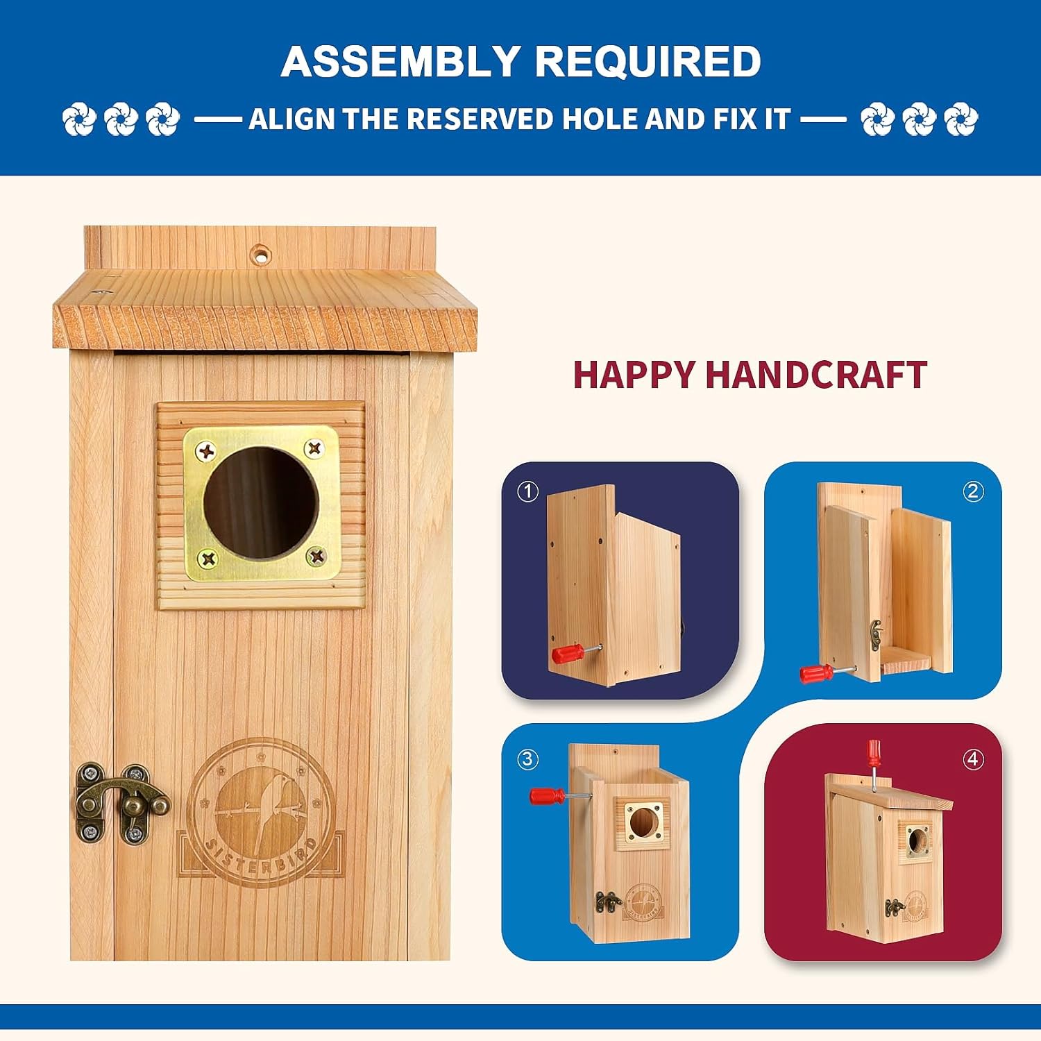 Thumbnail 2 de SISTERBIRD 2-Pack Cedar Bird Houses with Copper Guard — Outdoor Bluebird, Wren, Swallow, and Chickadee Homes