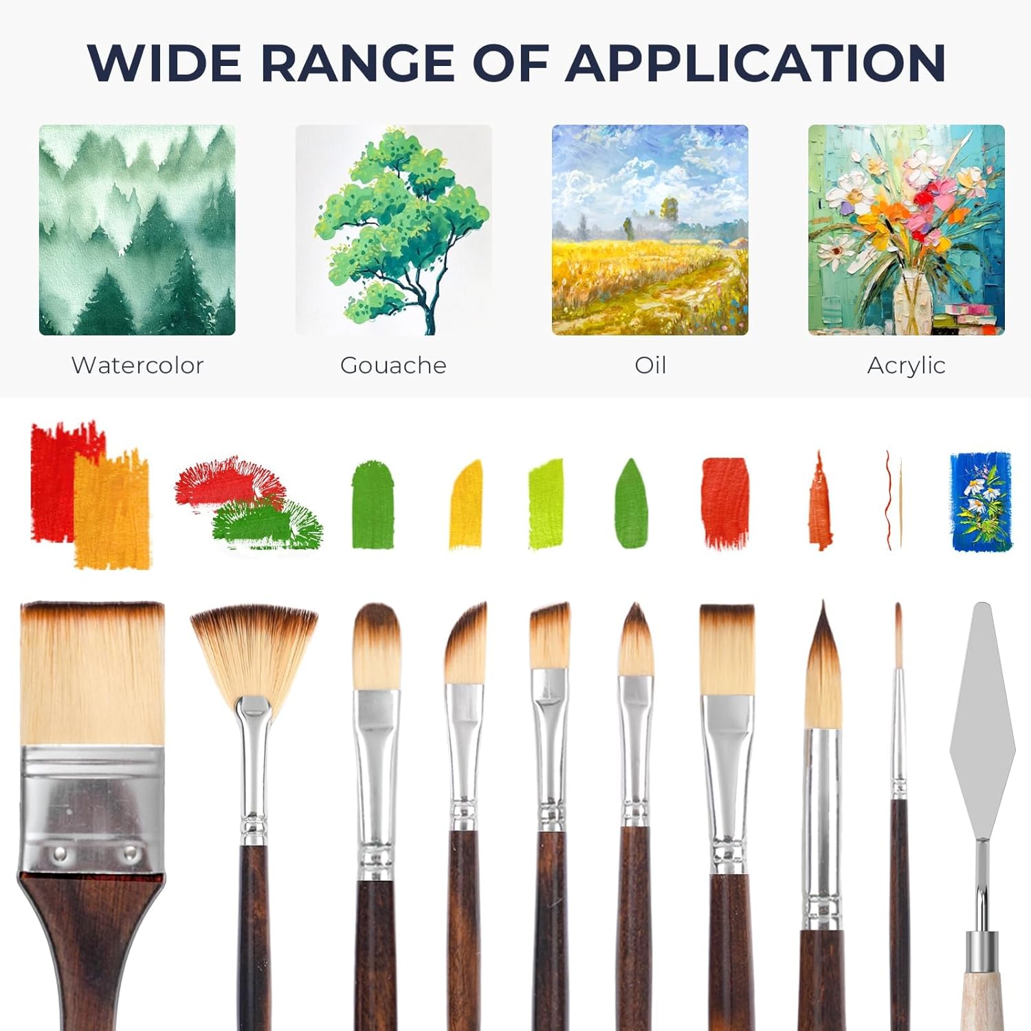 Detalle de Nicpro 30pcs Paint Brush Set — Professional Nylon Brushes with Roll-Up Case