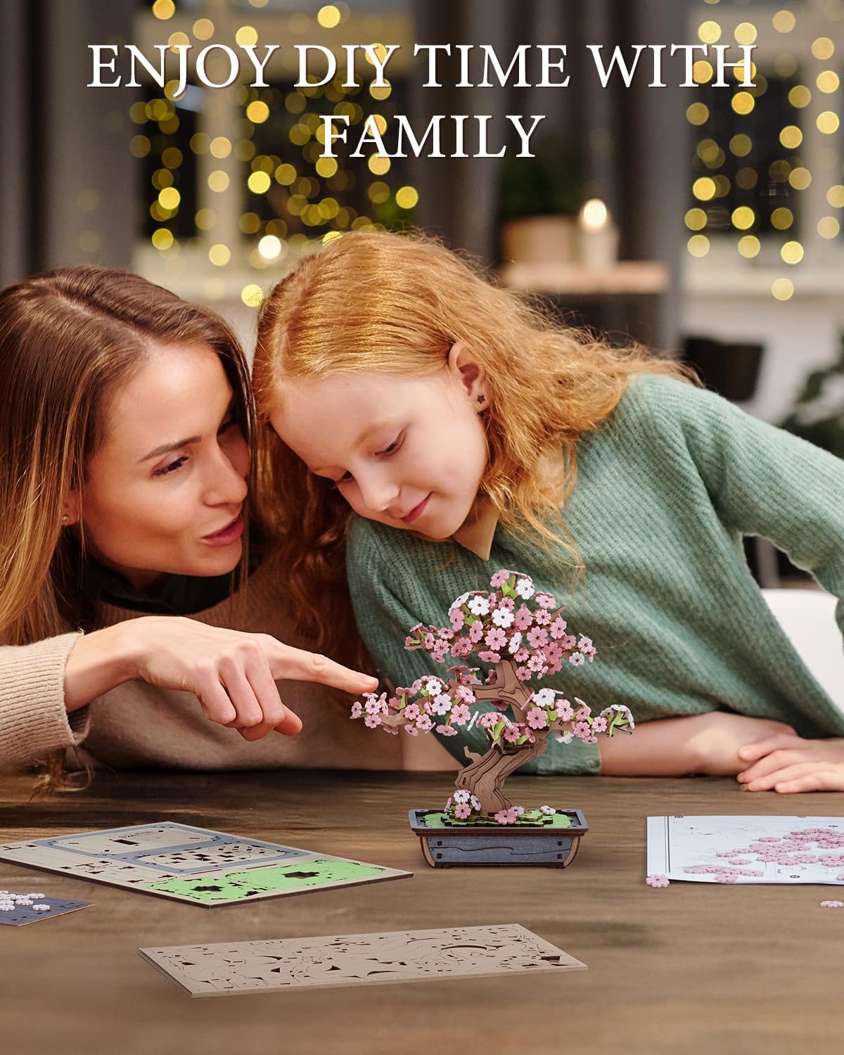 Detalle de Rolife Puzzle 3D Sakura et Pin Éternel Bonsai – Kit bois DIY pour adultes