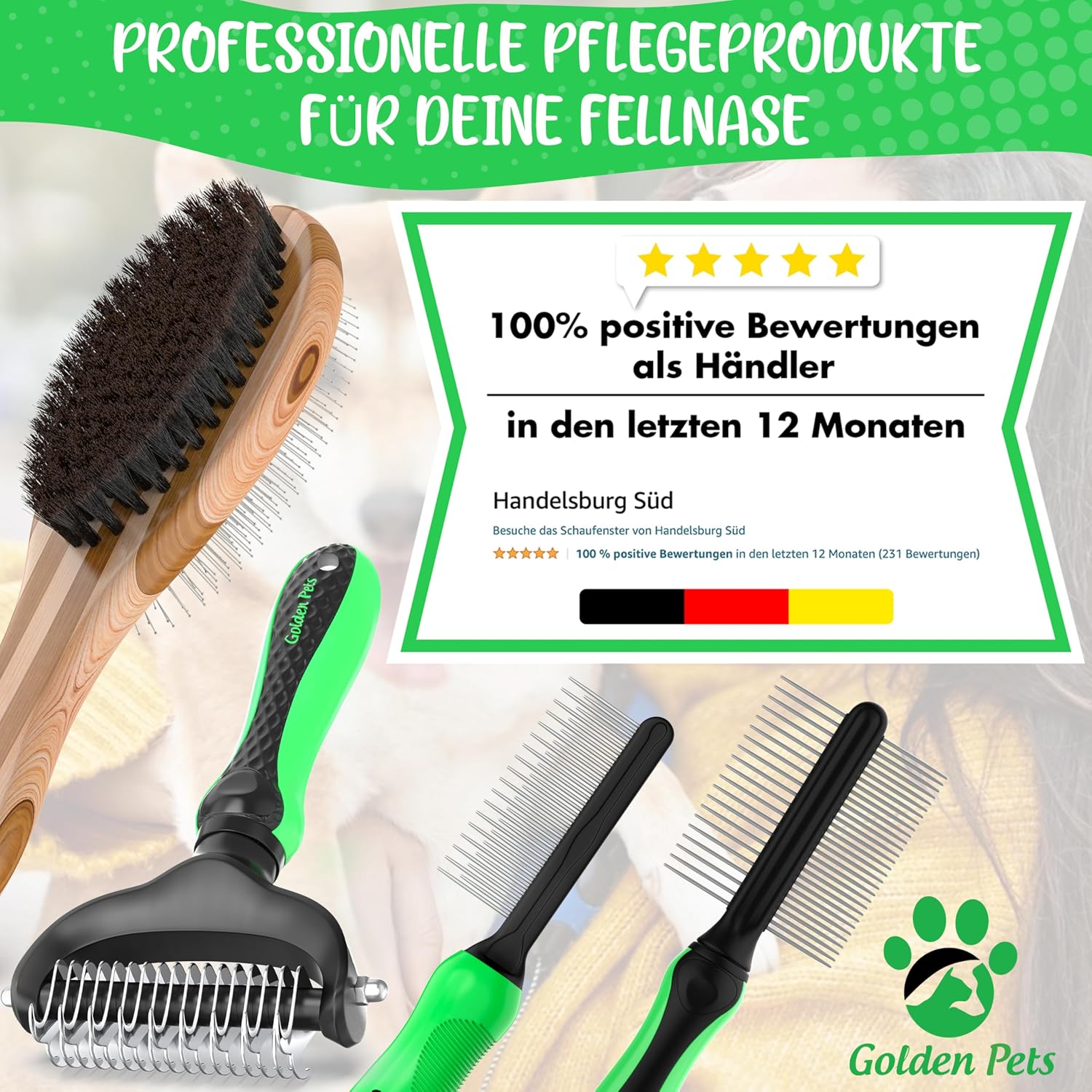 Thumbnail 6 de Golden Pets TESTURTEIL SEHR GUT Softbürste – sanfte Fellpflege mit Schutzpunkten für Hund, Welpe, Katze & Co.