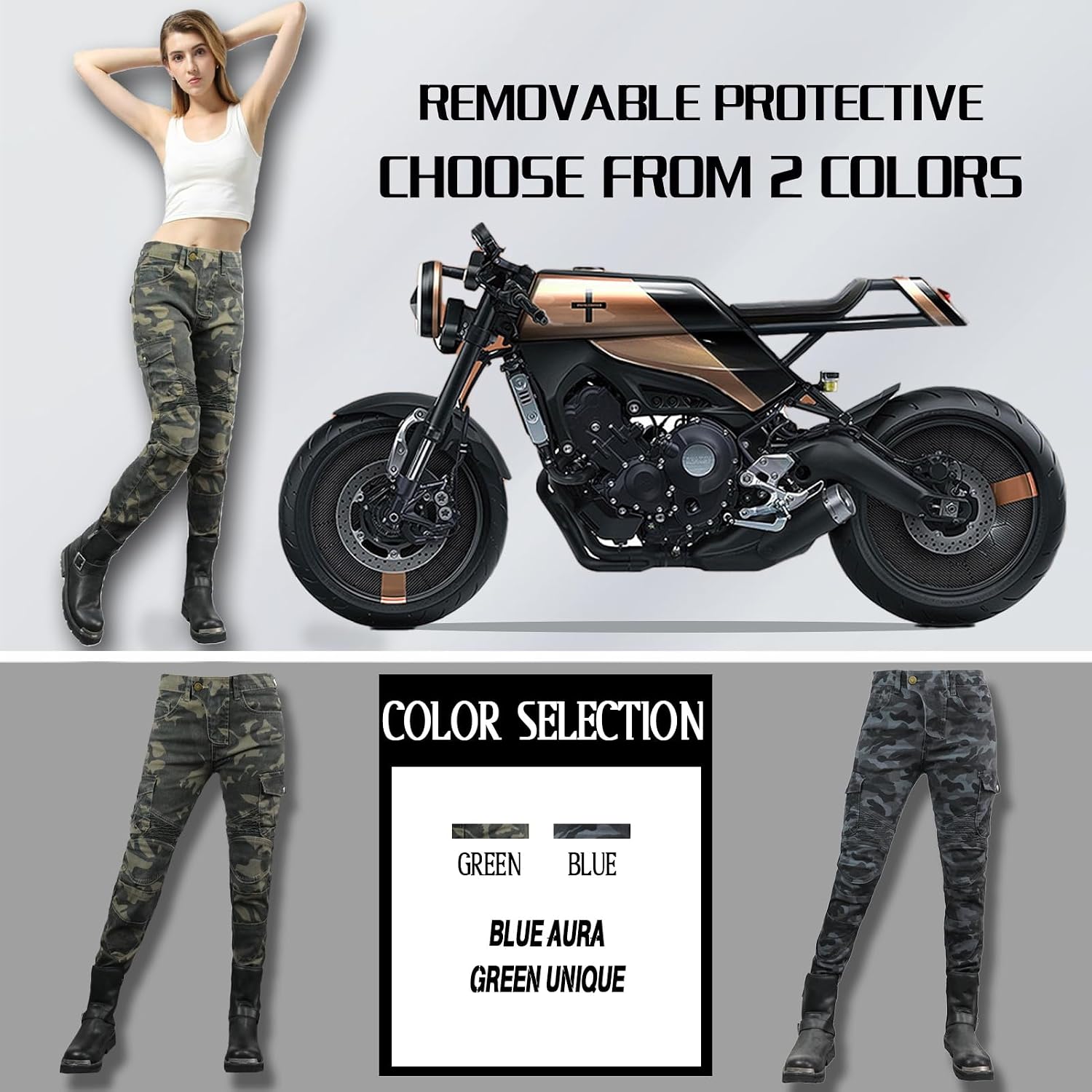 Thumbnail 4 de HULG Damen Motorradhose Mit Protektor, Camouflage – XXS–M, Stretch-Denim