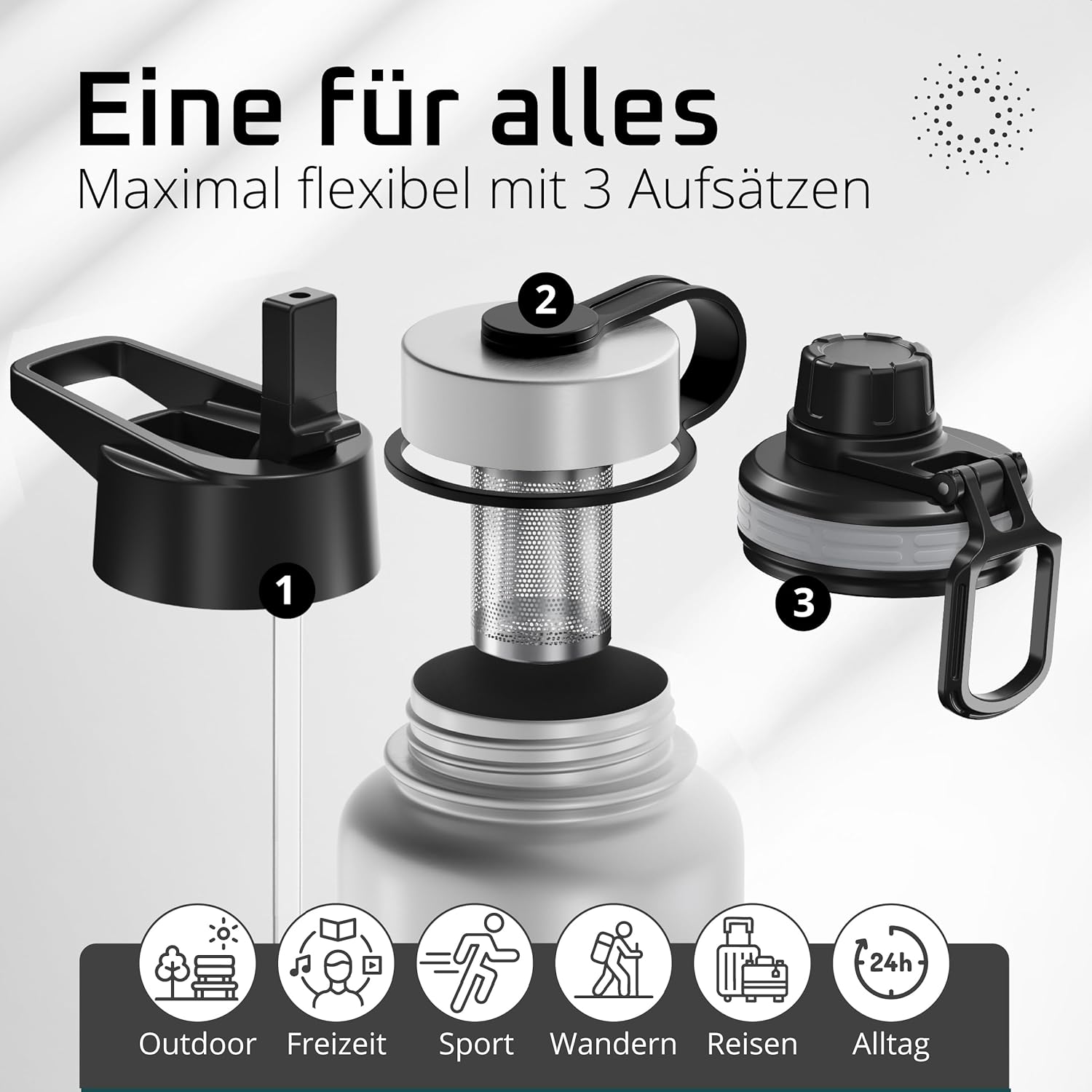 Thumbnail 1 de Trinkflasche Edelstahl ACTIVE FLASK mit Strohhalm & 3 Deckeln – auslaufsicher, BPA-frei, kohlensäuregeeignet