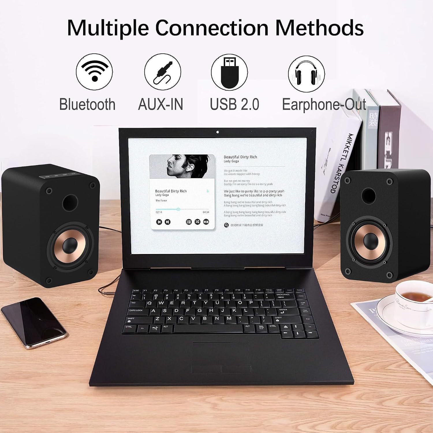 Detalle de LONPOO LP-42S: Kompakter 30W Bluetooth-Regallautsprecher mit USB/AUX und Kopfhörerausgang