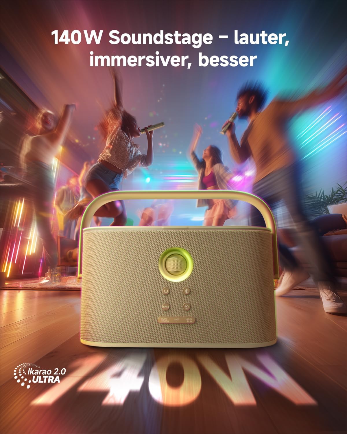 Thumbnail 2 de Ikarao Shell S2 Gold Karaoke-Maschine für Erwachsene mit Songtext-Display, 2 drahtlosen Mikrofonen und TV-Connect