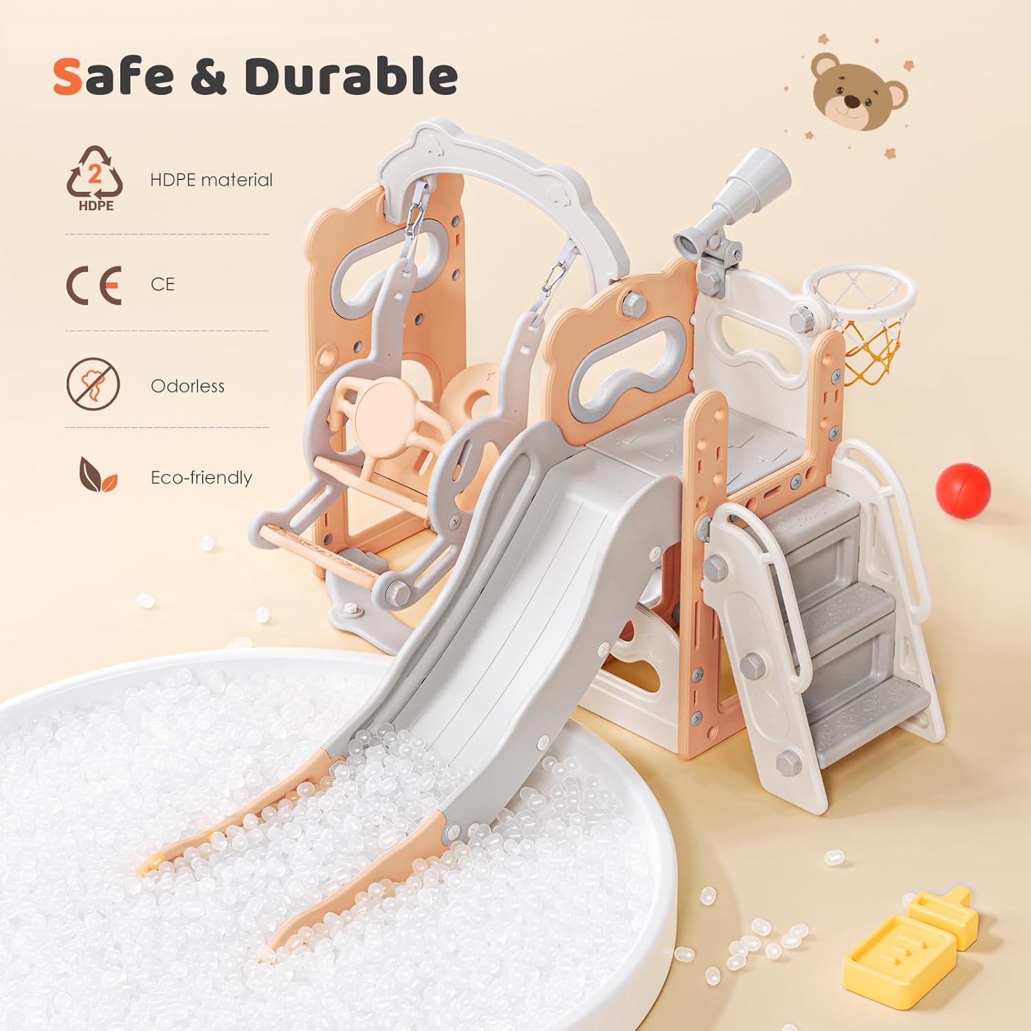 Detalle 2 de Altalena Scivolo 6 in 1 per bambini con canestro e telescopio 🛝