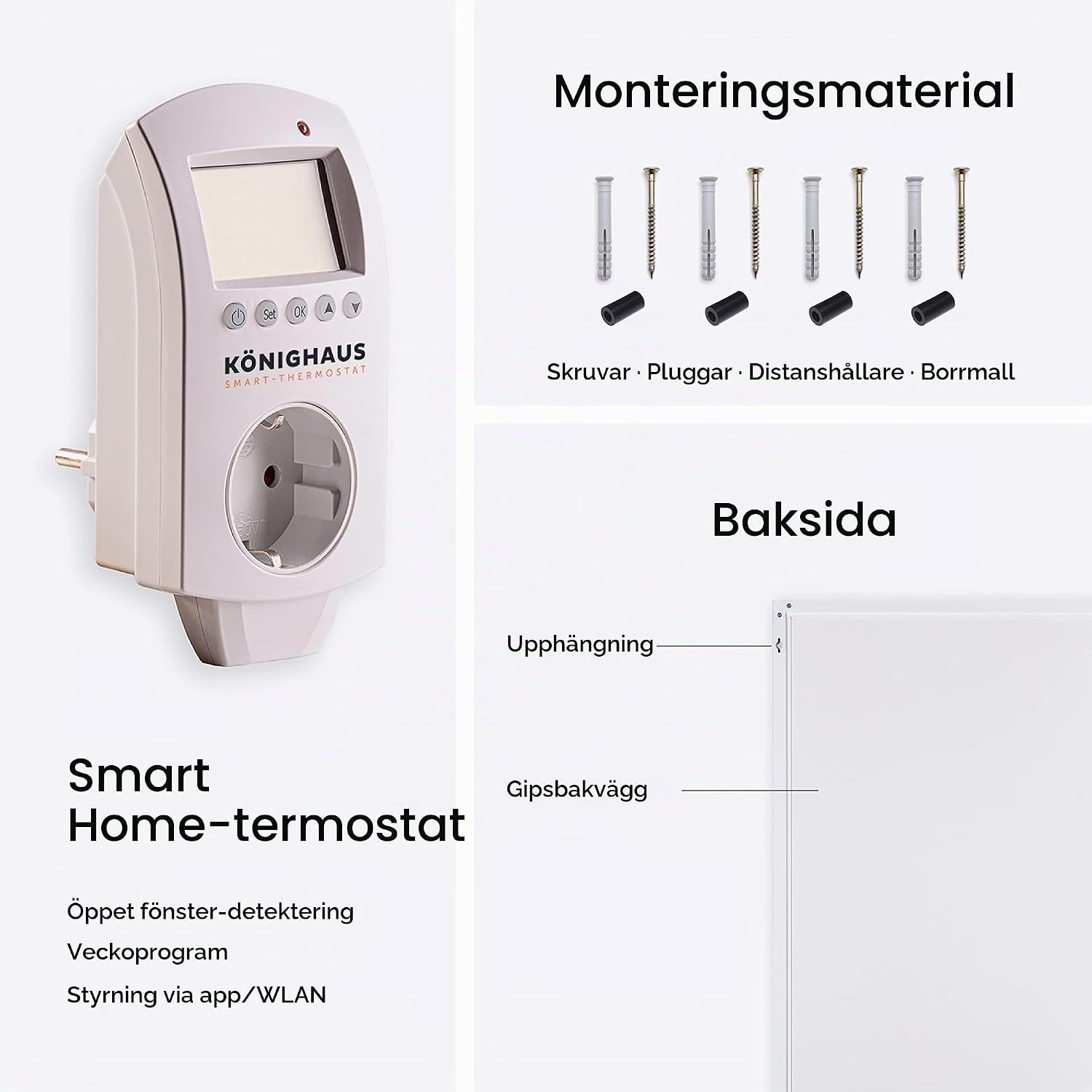 Detalle 1 de Könighaus infravärme Stjärnhimmel 2, 1 200 W med smart termostat och app