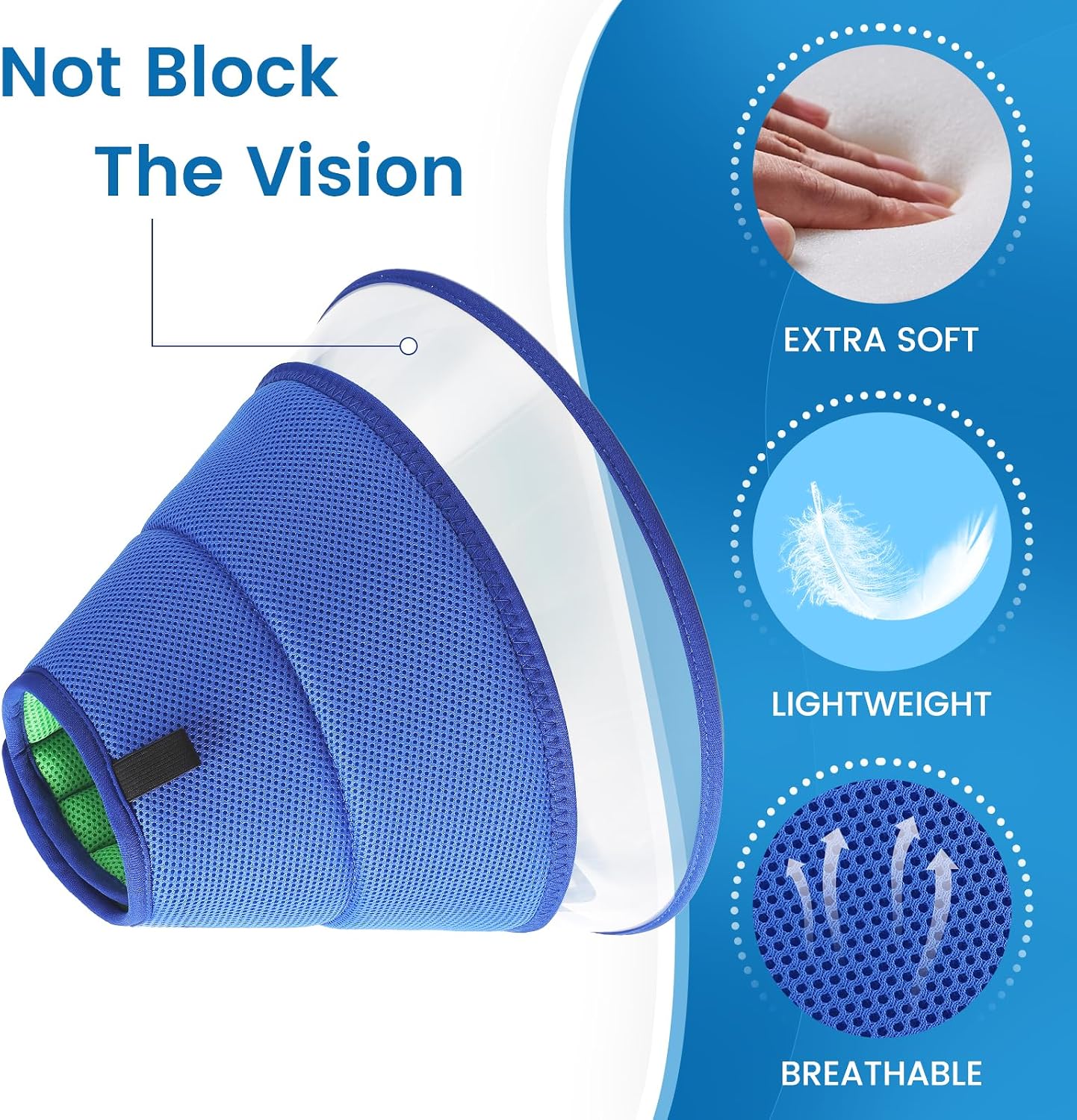 Detalle 2 de Soft Dog Cone Collar for After Surgery - Adjustable E-Collar Recovery for Pets (Blue, Size 6)