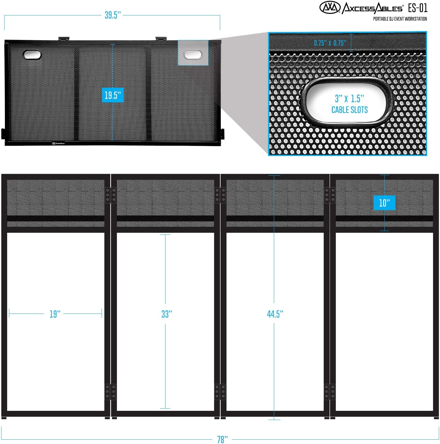 Detalle de AxcessAbles ES-01 Portable DJ Facade Booth, 40" x 20", Black & White Scrims