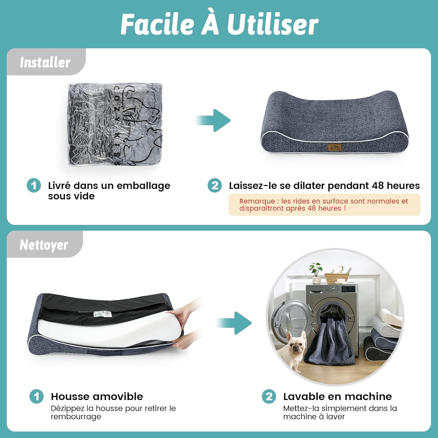 Thumbnail 5 de COZY KISS Panier chien orthopédique taille moyenne 90x60x14 cm en bleu