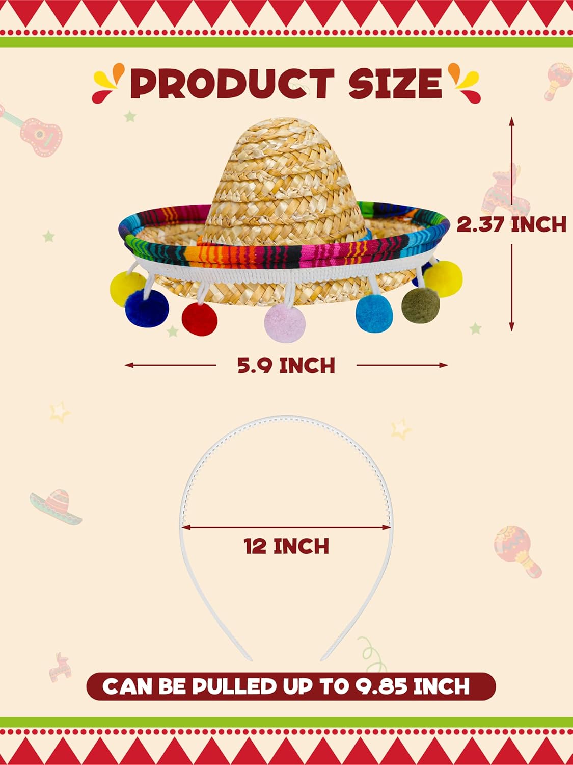 Detalle 2 de Melisheer Cinco de Mayo mini sombrero party hat with headband