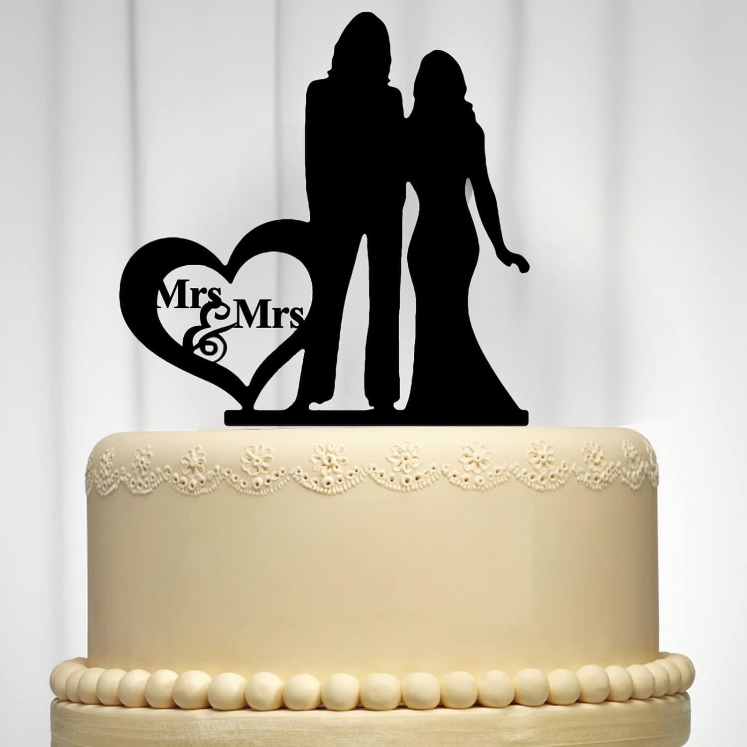 Mrs & Mrs Cake Topper: Black Acrylic Lesbian Wedding Cake Deco (7.0 × 10.2 in)
