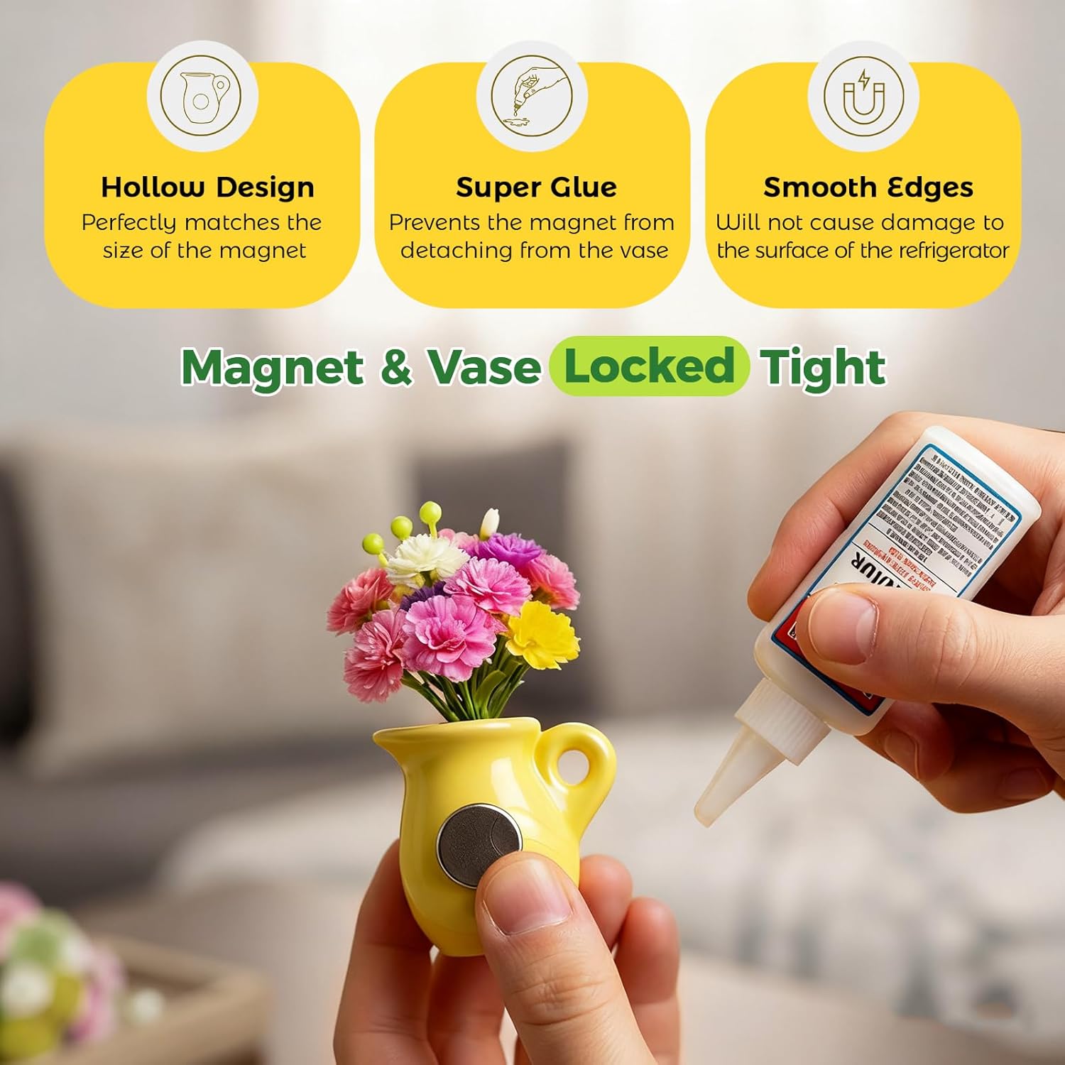 Thumbnail 5 de Renmxj 8-Piece Refrigerator Magnets Set (Mini Ceramic Vase Magnets with Artificial Flowers) for Fridge, Office, and More
