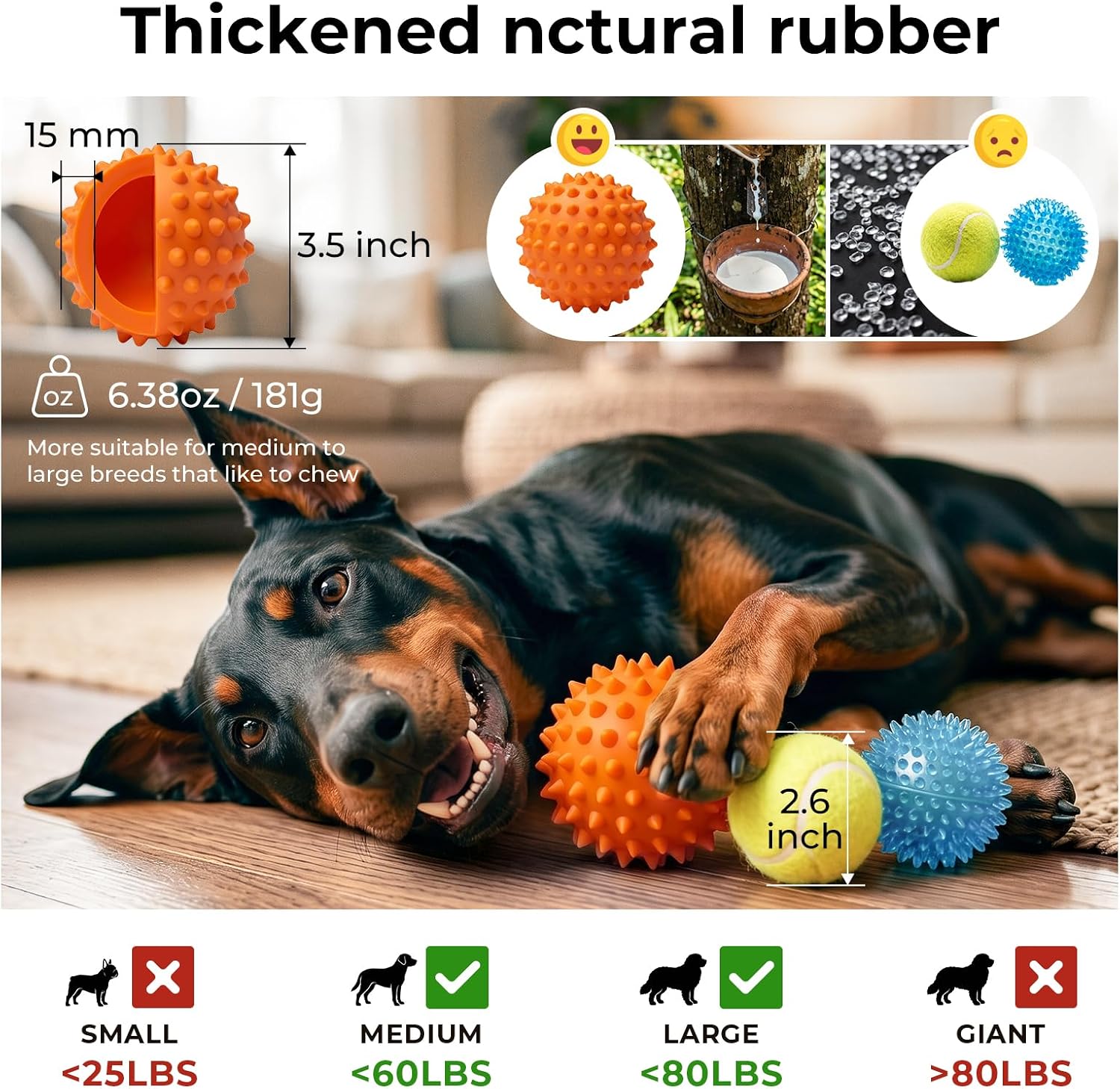 Thumbnail 5 de Apasiri Peanut Flavor Dog Ball, 10mm Rubber, Squeaker, Orange