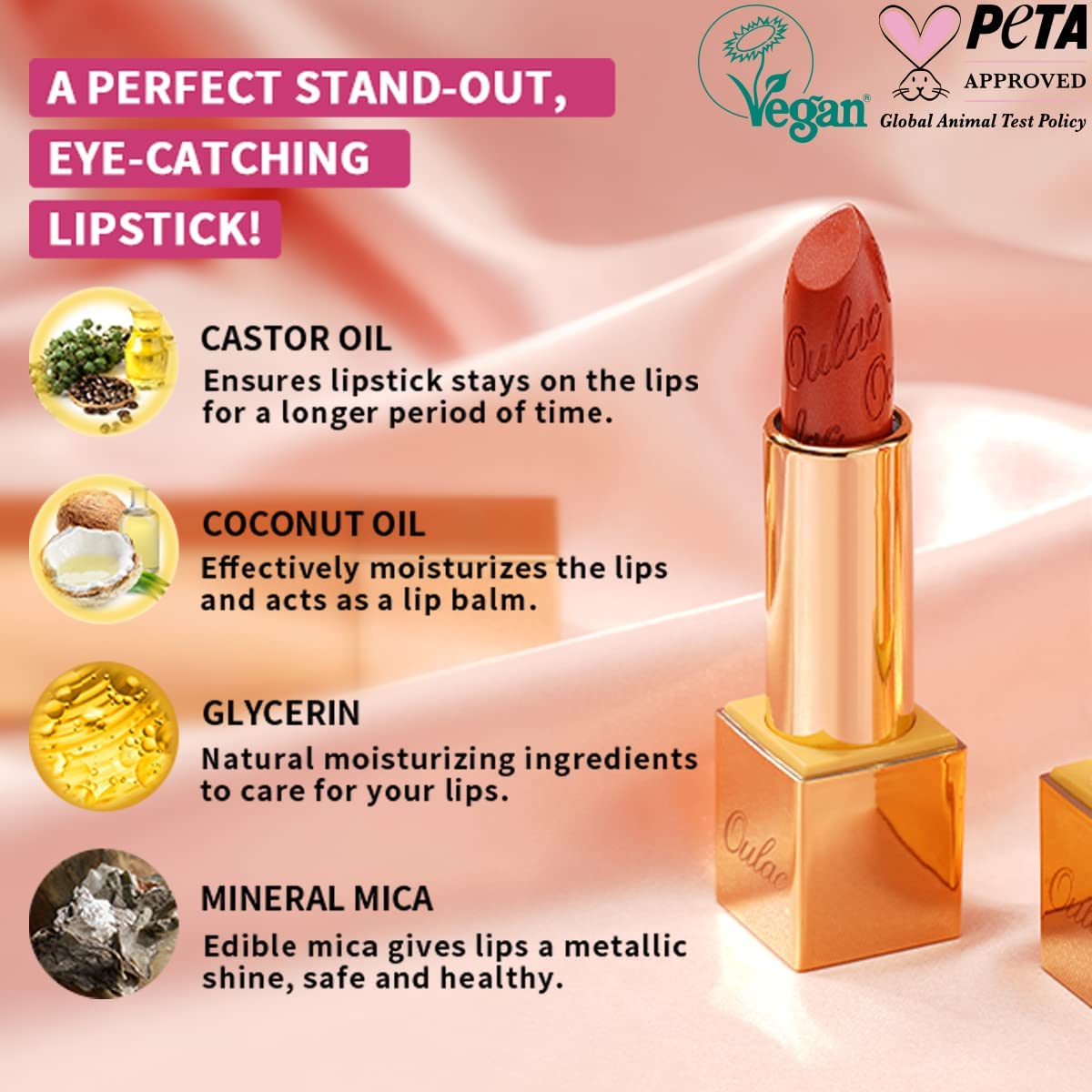 Detalle de OULAC Lippenstift Metallic Glanz Finish – Rot, langanhaltender Glitzer-Lippenstift (4,3 g, GM13)