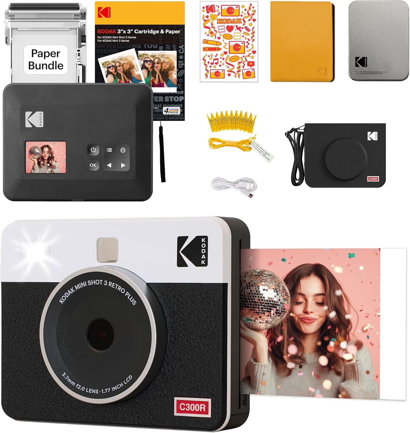 Detalle de KODAK Mini Shot 3 Retro 4PASS 2-in-1: fotocamera istantanea + stampante fotografica (7,6x7,6 cm) + bundle accessori