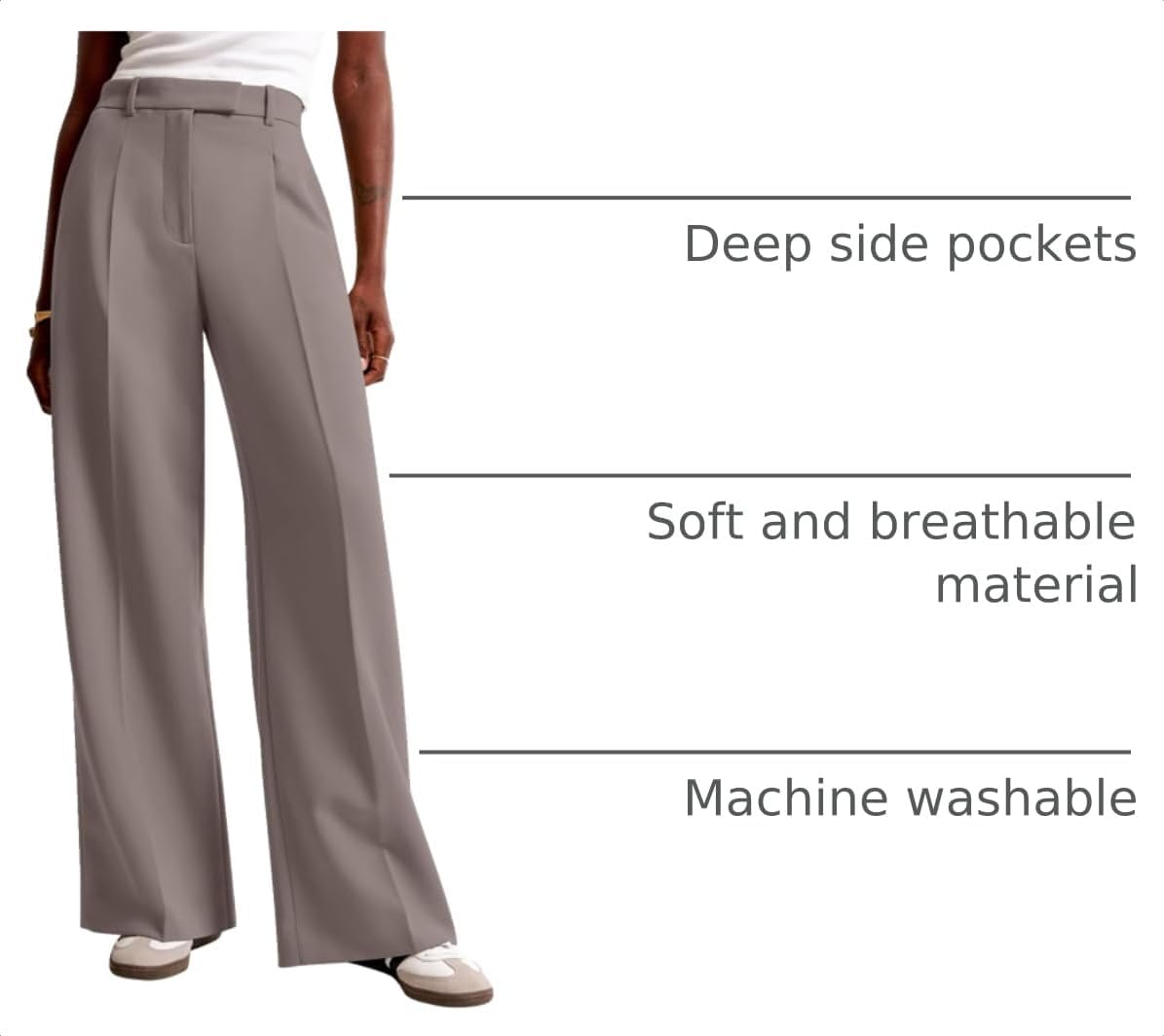 Detalle de NIMIN Women's Wide-Leg Work Pants, Polyester Blend