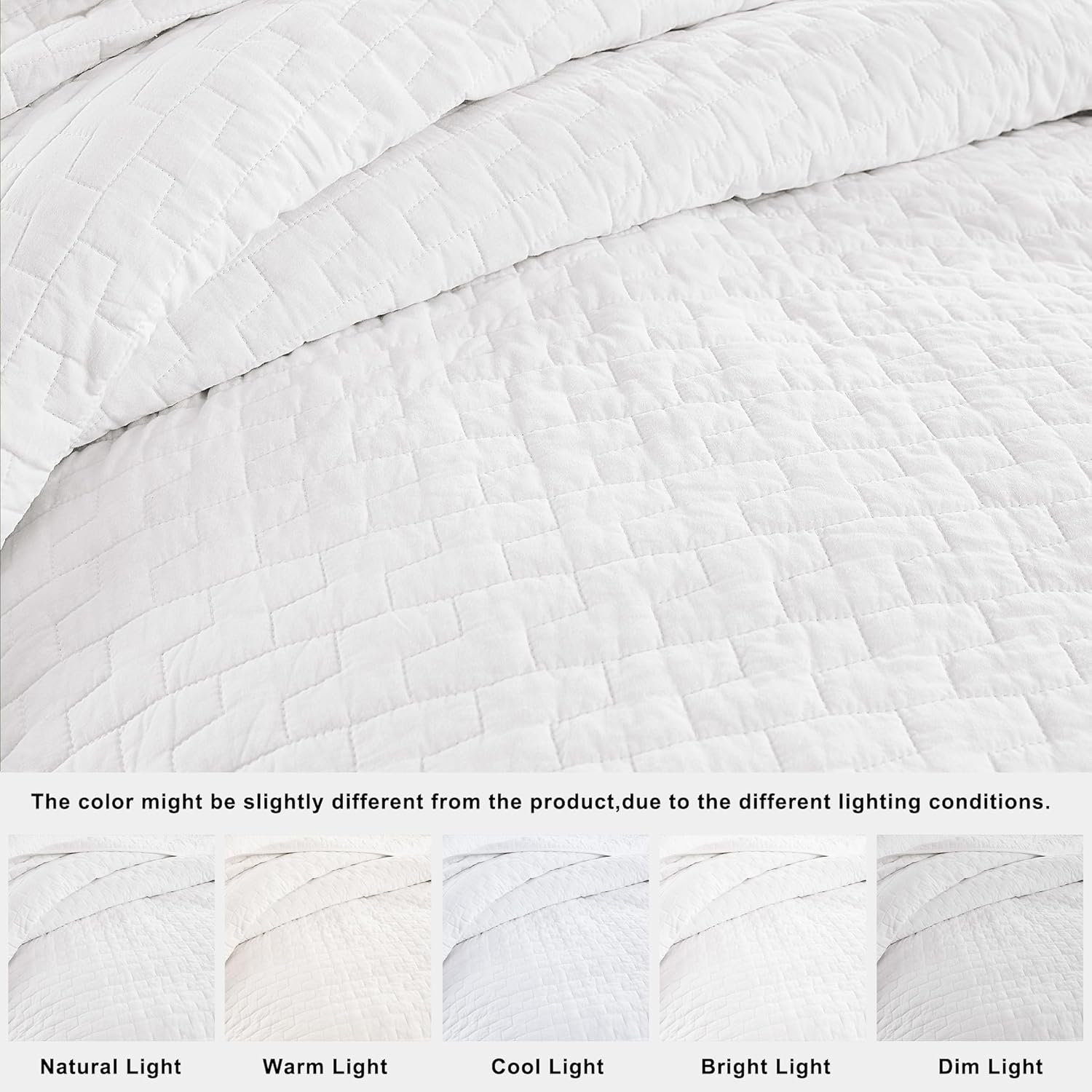 Thumbnail 5 de palassio White 100% Cotton Quilt Queen Bedding Set (3-Piece) with 2 Pillow Shams