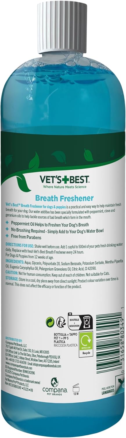 Detalle de Vet’s Best Breath Freshener, Water Additive For Dogs 500ml