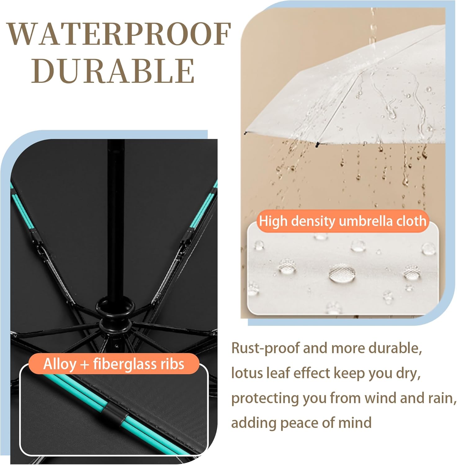 Thumbnail 4 de Ring Carabiner Handle Auto Open/Close Folding Travel Umbrella with UPF 50+ Teflon Coating