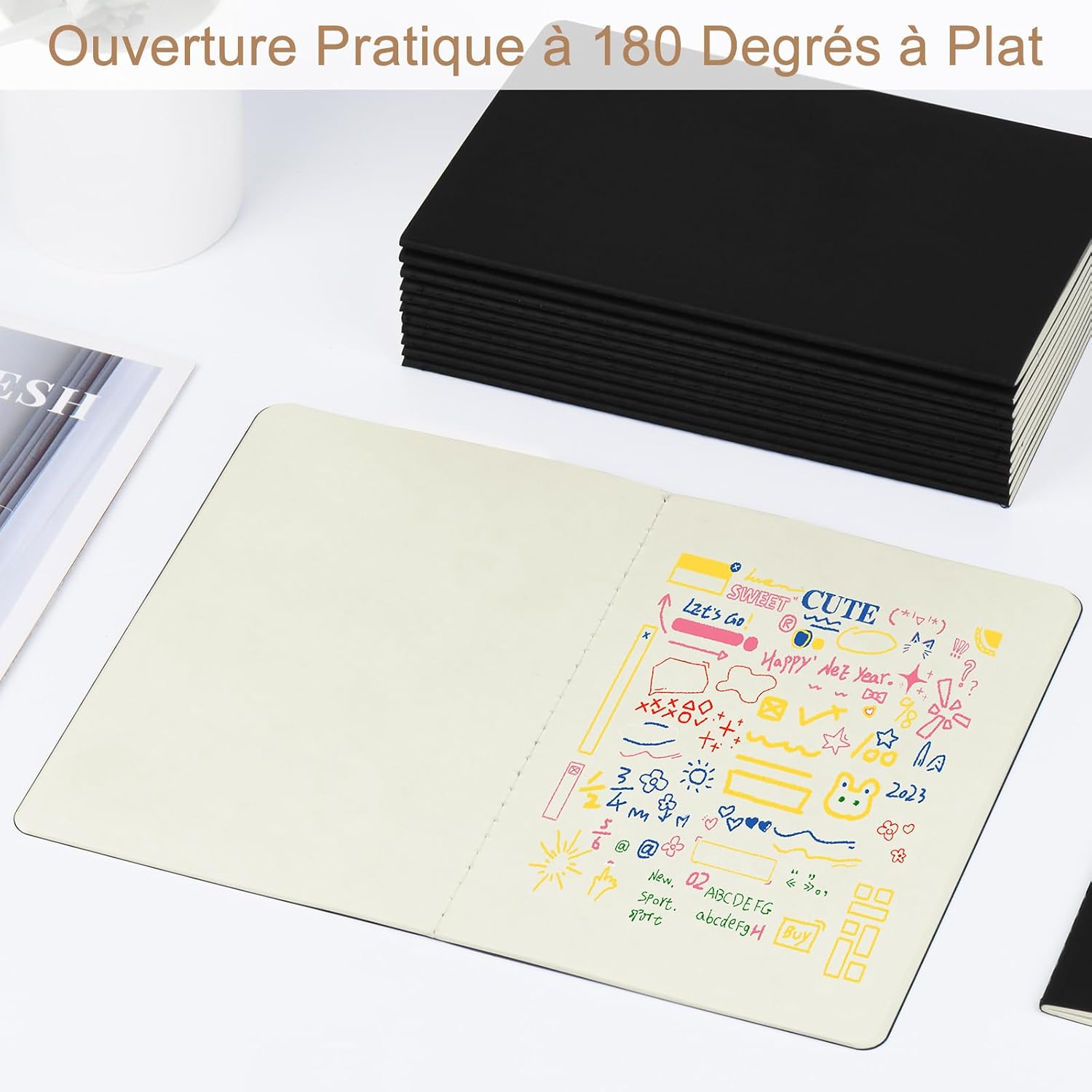 Detalle de ZCZN Cahiers A5 – Lot de 48 blocs note 60 pages, couverture kraft noire, papier FSC 80 g/m²