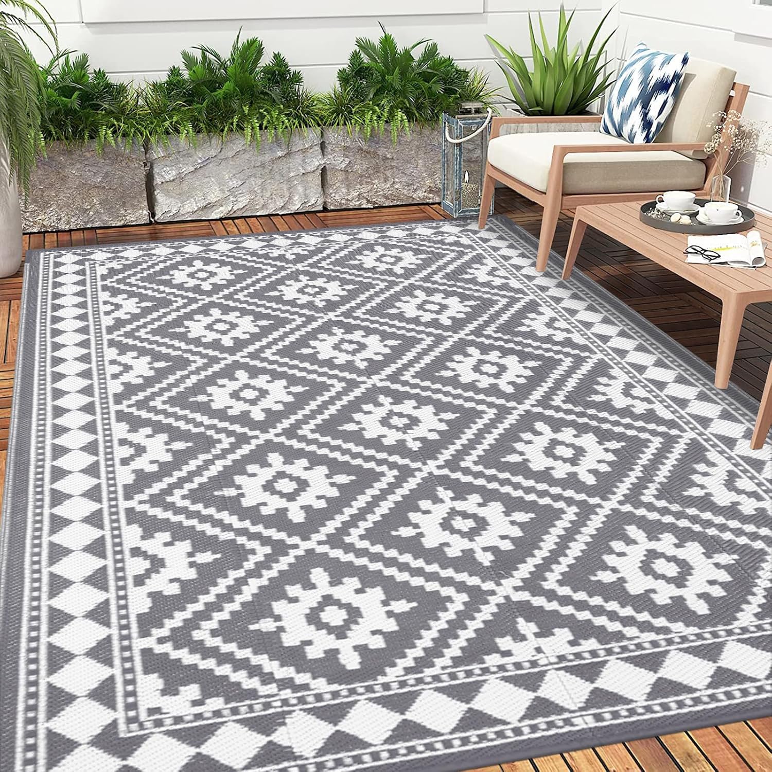 Enyhom Tapis de pique-nique pliable réversible 180 x 270 cm – Gris, extérieur
