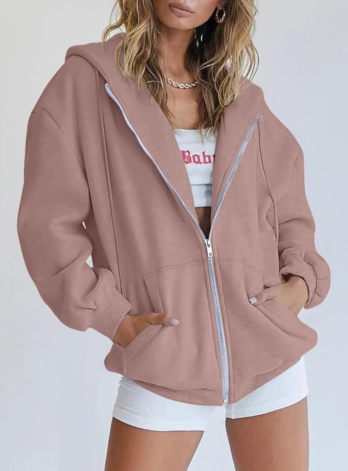 Detalle de PRETTYGARDEN Women's 2026 Spring Zip Up Y2K Hoodies: Cozy, Casual jacket with pockets