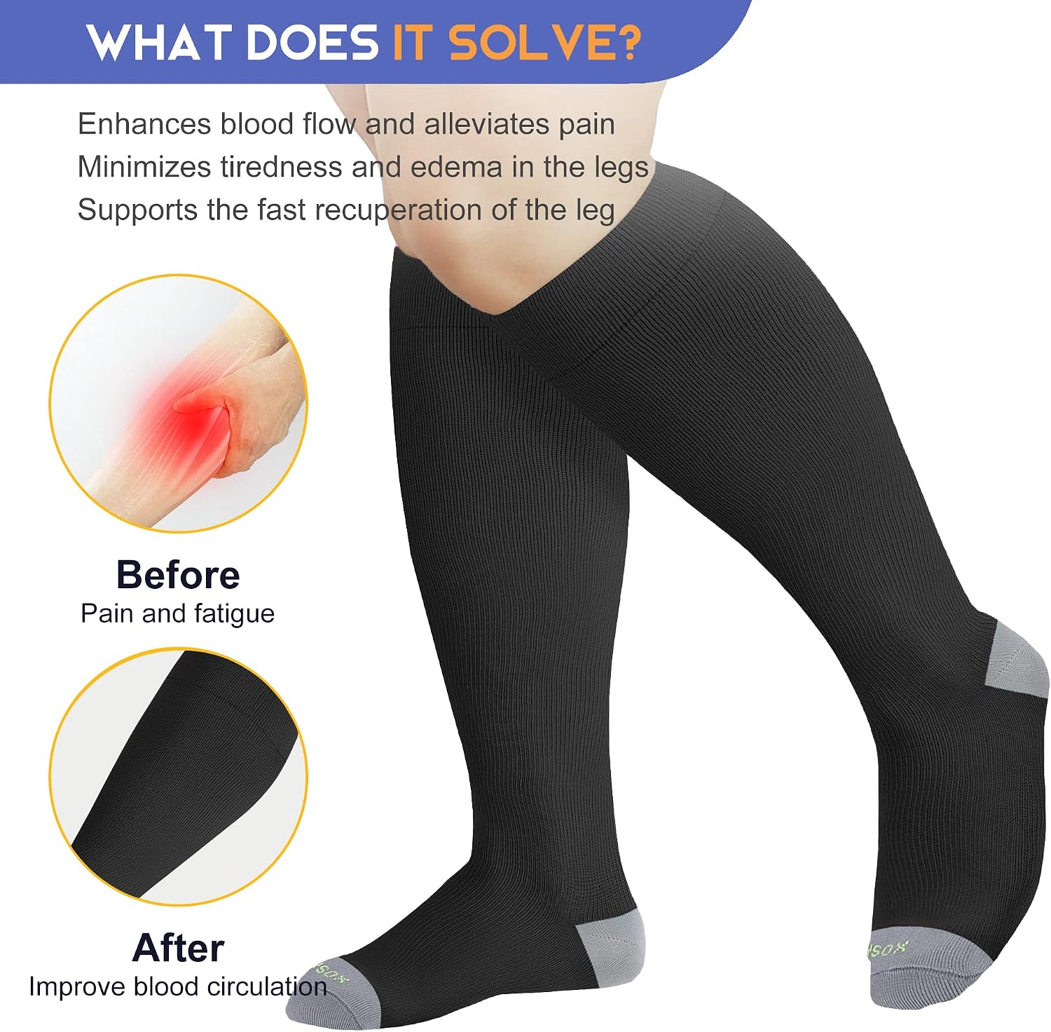 Thumbnail 1 de LEVSOX Plus Size Compression Socks, Wide-Calf Knee-High, 15–20 mmHg
