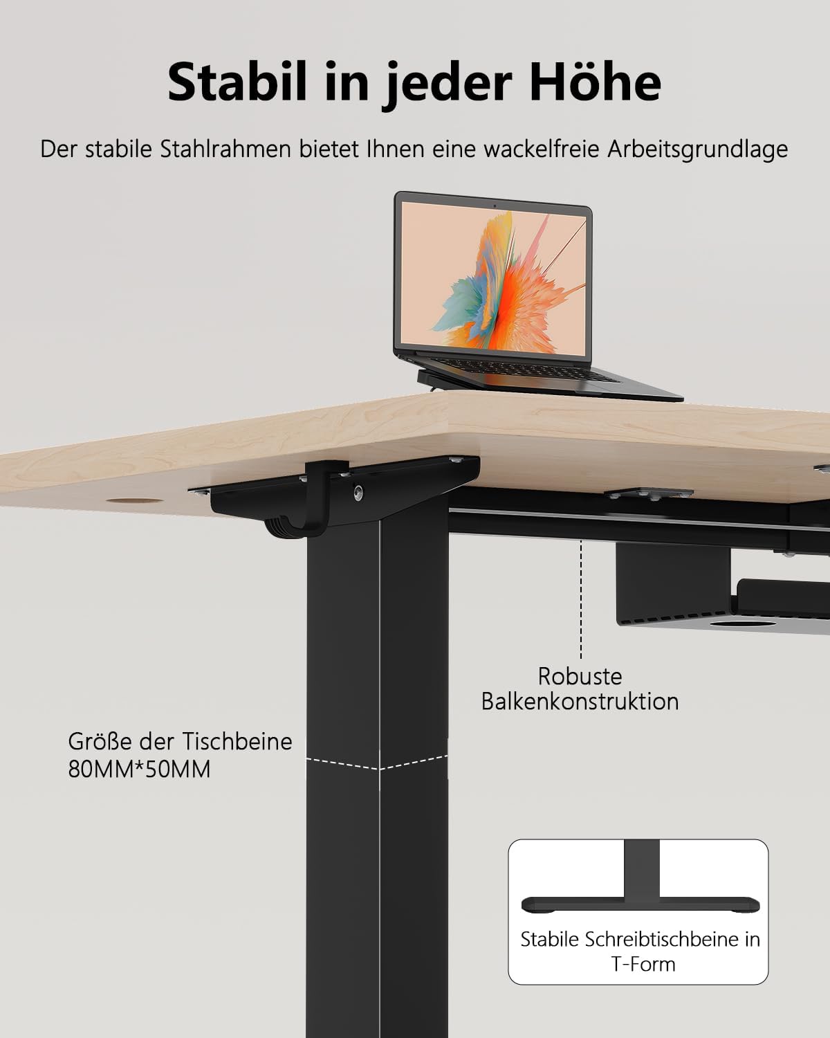 Detalle 1 de Flamaker Höhenverstellbarer Schreibtisch 160×80 cm