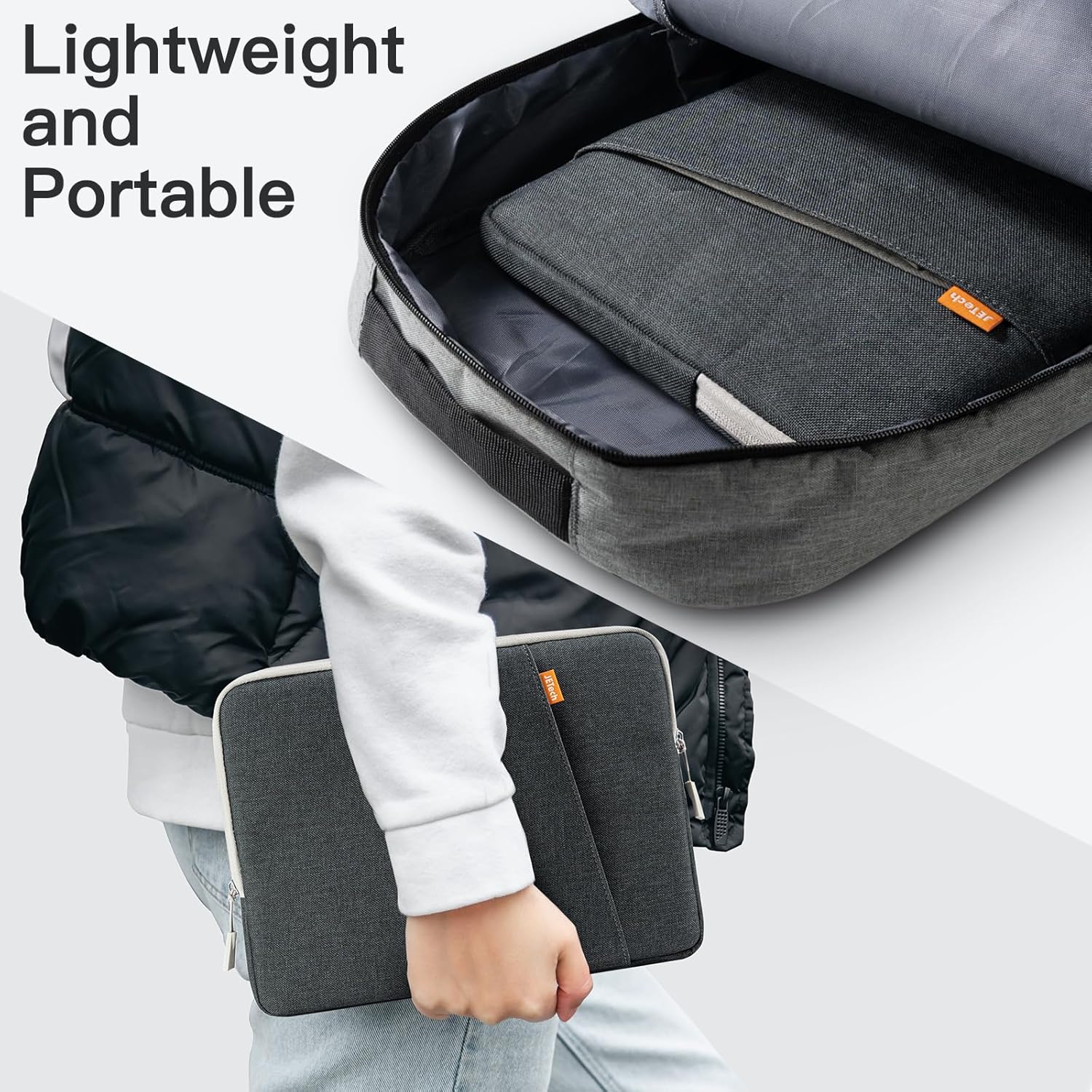 Detalle de JETech Laptop Sleeve for MacBook Neo (A18 Pro) 14-Inch – Waterproof Case with Front Pocket (Dark Grey)