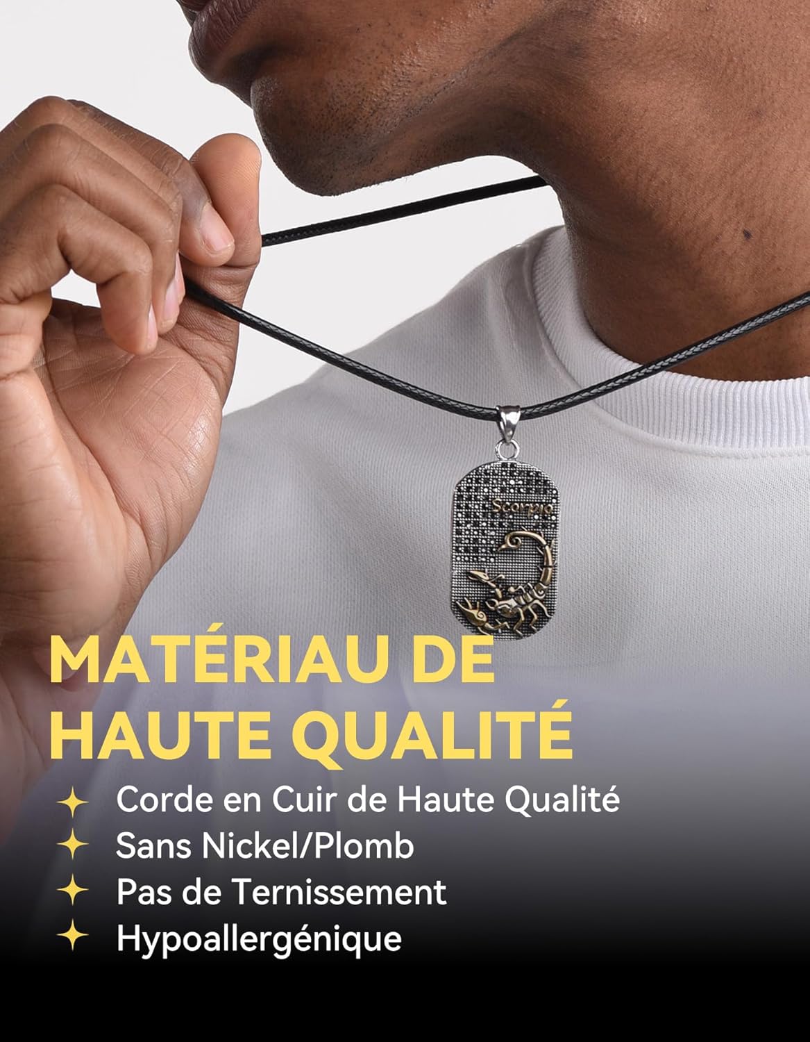 Thumbnail 1 de Collier Cordon Cuir ChainsHouse noir – cuir encerclé, fermoir acier inoxydable, longueur 40–75 cm