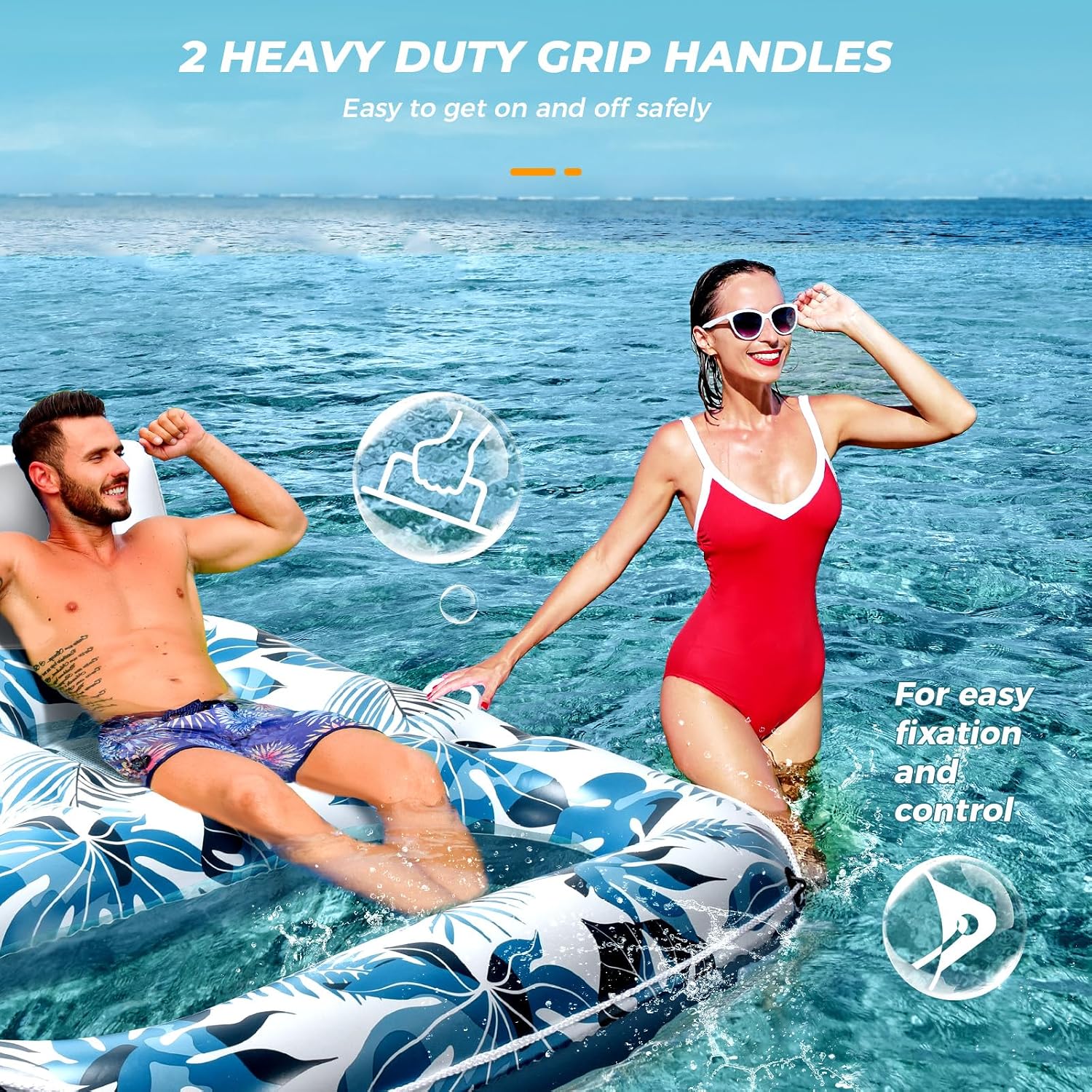 Detalle de JCLEAL 2-Person Pool Floats: Extra Large Inflatable Lounger with Backrest and Cup Holders
