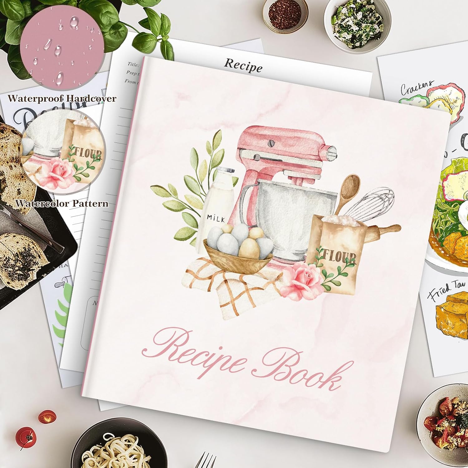 Detalle 2 de Lanpn Recipe Binder, 8.5 x 11, 3-Ring Organizer with 60 Sleeves, Pink