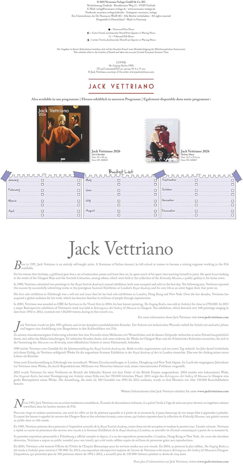 Thumbnail 3 de teNeues Jack Vettriano 2026 Kunst-Wandkalender (30x30 cm, 30x60 cm geöffnet) mit 12 Meisterwerken