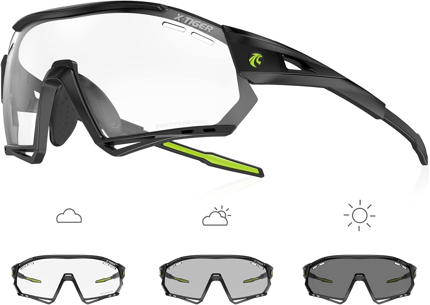 Detalle de Occhiali da ciclismo fotocromatici X-TIGER TR90 UV400 – Uomo/Donna, lenti PC resistenti