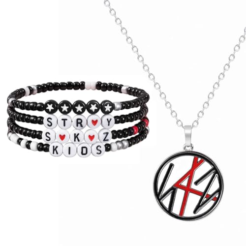 Detalle de DEFGNOP Stray Kids Ensemble: bracelet et collier avec 4 bracelets en acrylique et 2 photocard – cadeau Kpop