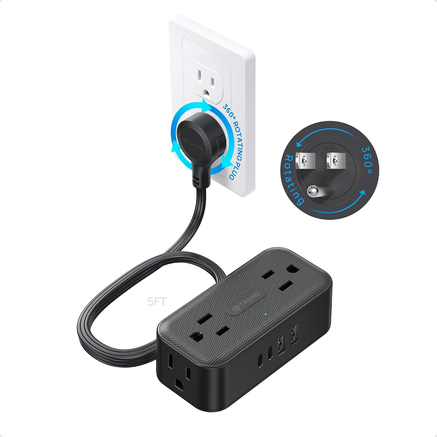 Detalle de TROND TD-PS-US15SX Power Bar with 360° Rotating Plug, 4 Outlets & USB Ports