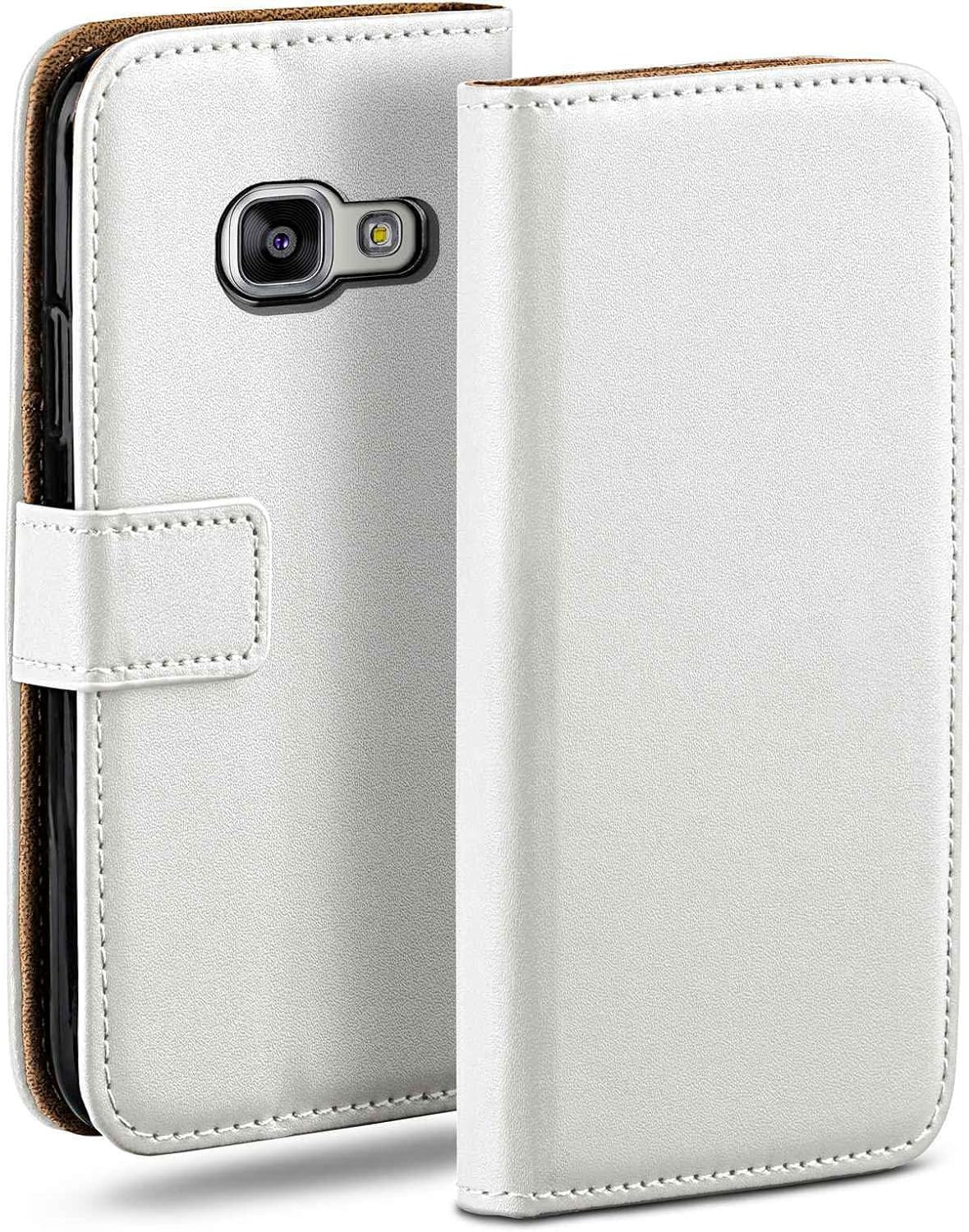 Detalle de moex Étui à Rabat 360° pour Samsung Galaxy A5 (2016) – Portefeuille en cuir végétalien, blanc perle