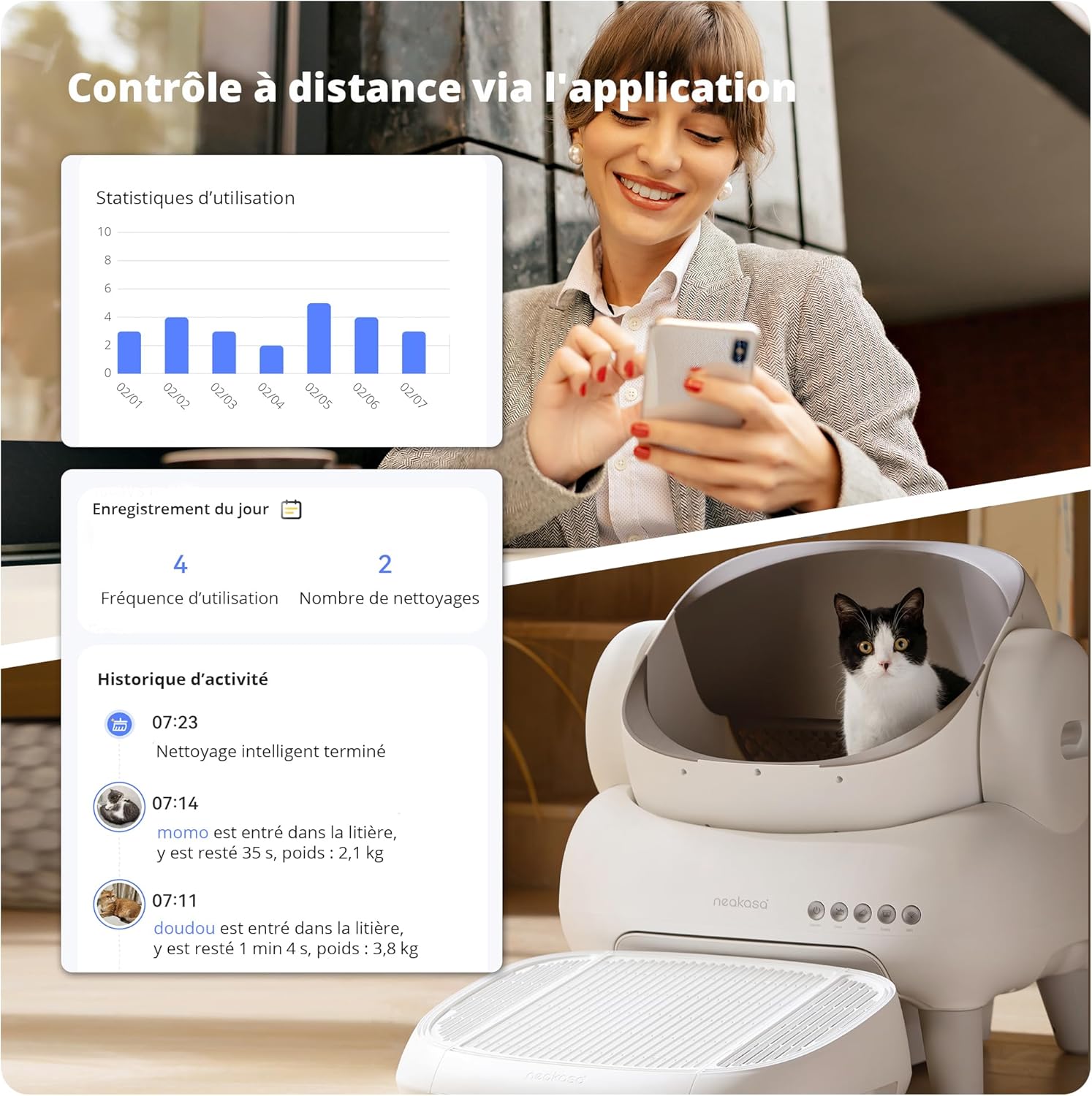 Detalle de Neakasa M1 Lite litière chat autonettoyante ouverte, contrôle via application (jusqu’à 14 jours sans nettoyage)
