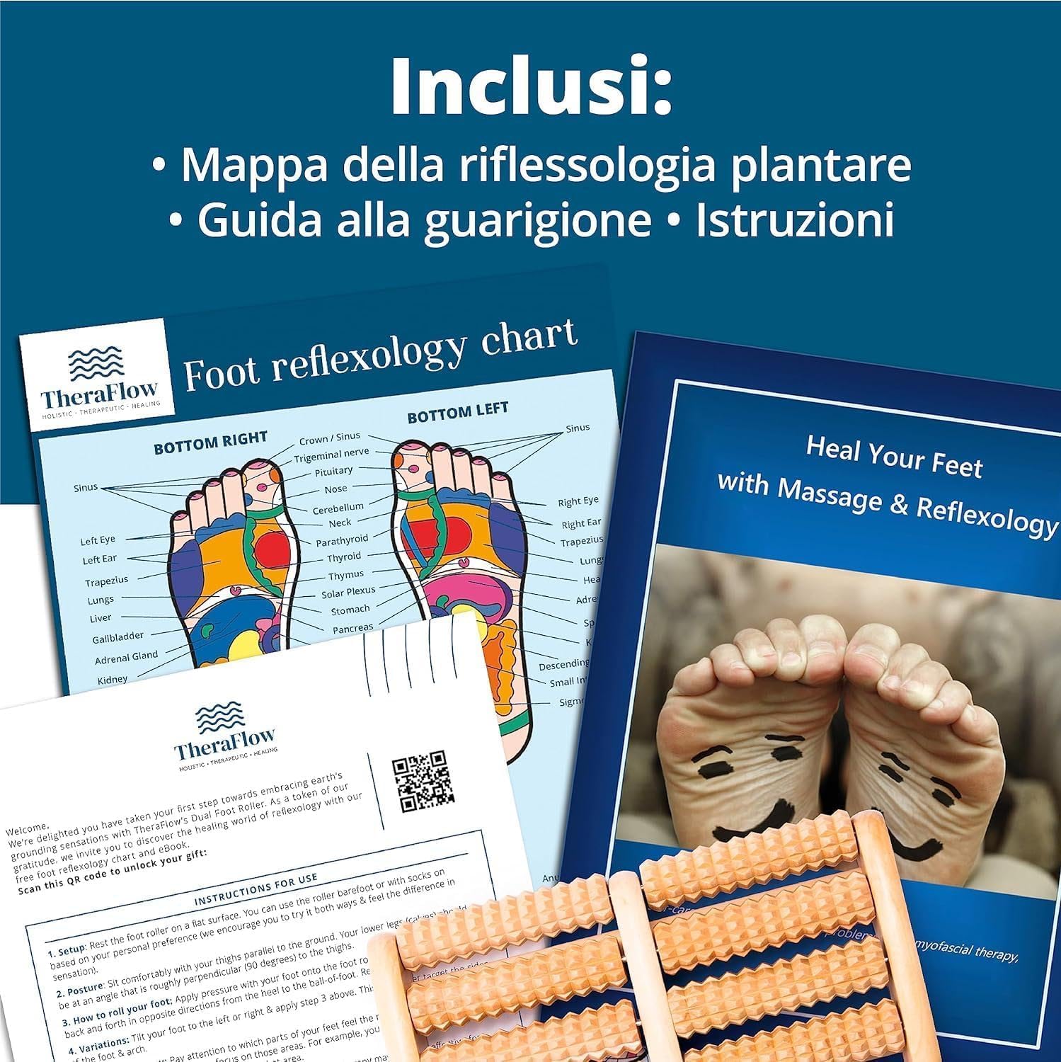 Detalle de TheraFlow Massaggiatore Plantare Shiatsu con rulli per fascite plantare e guida di riflessologia