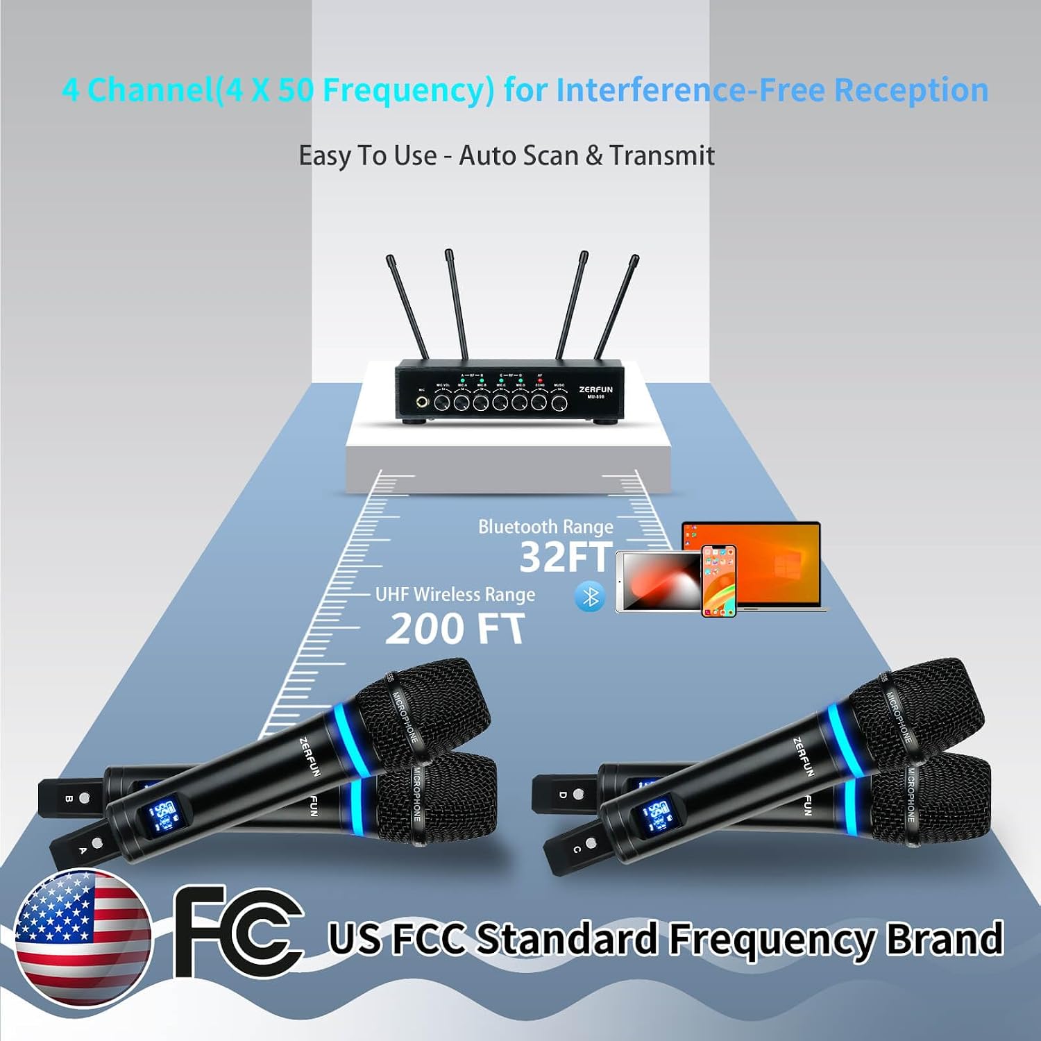 Thumbnail 6 de ZERFUN MU-898 4-Channel Rechargeable Wireless Microphone System