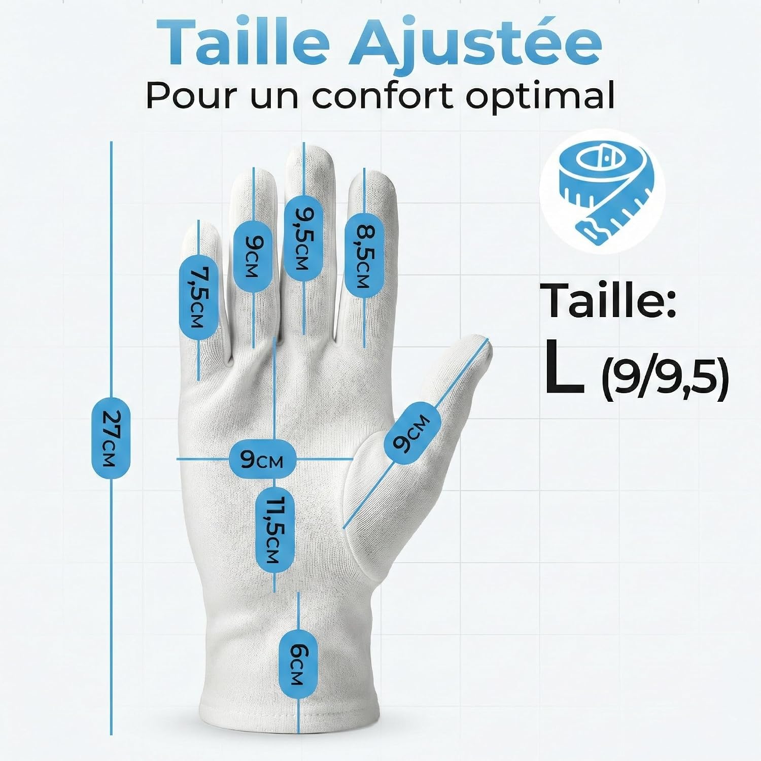 Detalle de Gants en coton blancs (Dermatest: Excellent) – pour soins nocturnes et peaux sensibles