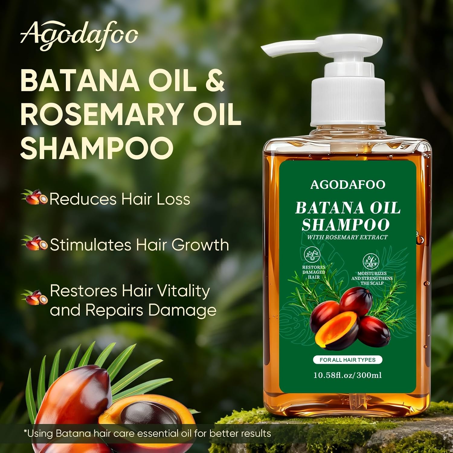Detalle de Agodafoo Batana Oil Shampoo with Rosemary Oil, 10.58 fl oz