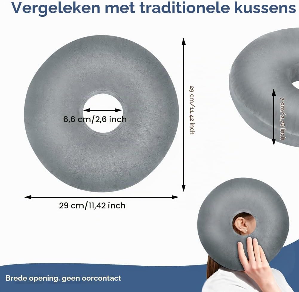 Detalle 2 de AOOSA 5273718 piercingkussen met gat, grijs, van zacht premium katoen