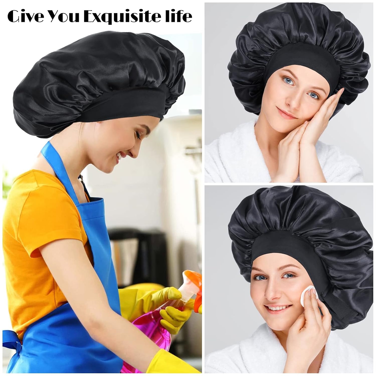Thumbnail 6 de XRACEPHOL Double-Layer Satin Sleep Bonnet, Adjustable and Reversible, Black