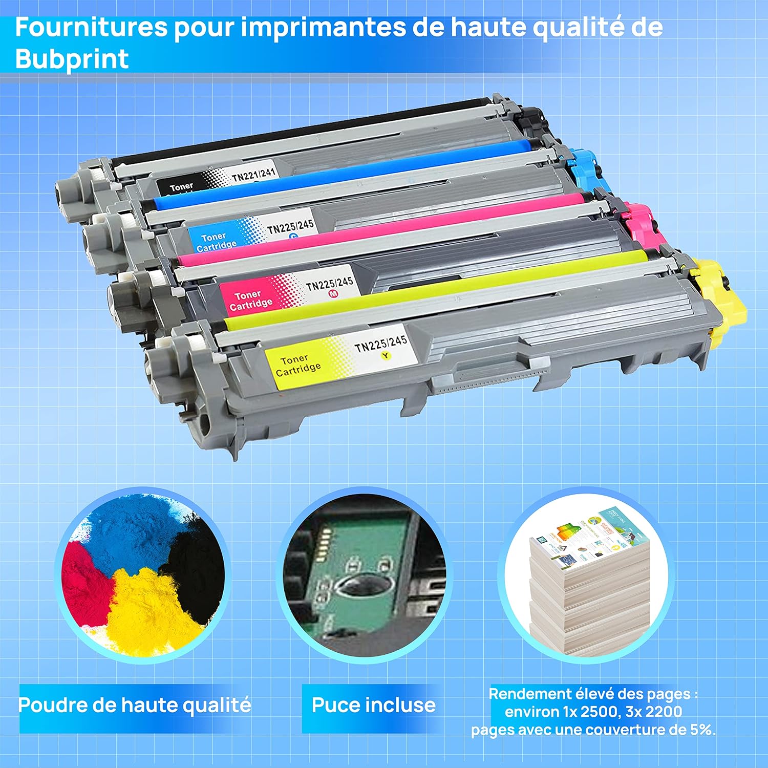 Detalle de Bubprint 4 Cartouches de Toner Compatible pour Brother (TN-241 / TN-245) – DCP HL et MFC