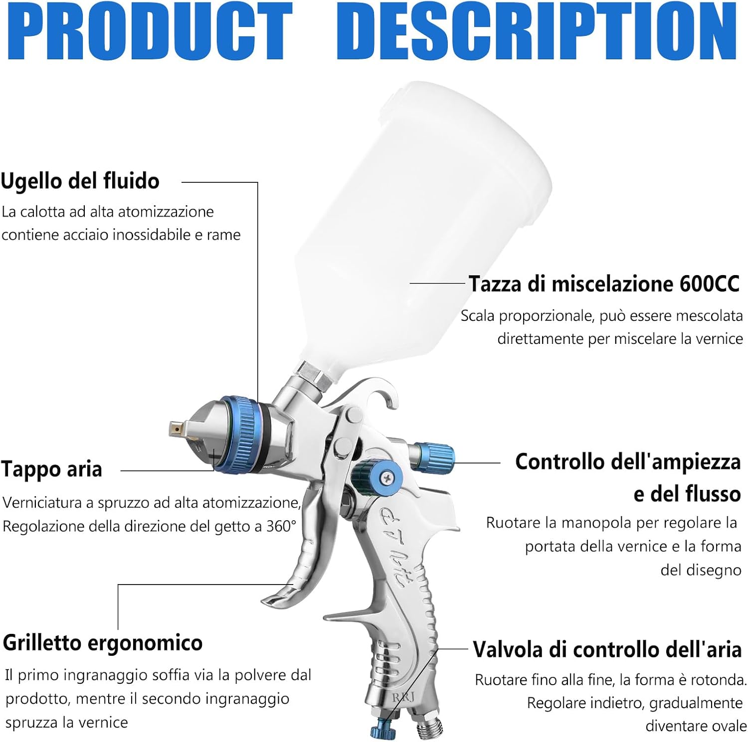 Thumbnail 1 de HVLP Gravity Feed Spray Gun with Air Regulator – 1.4/1.7/2.0mm Nozzles for Car, Furniture and DIY Painting